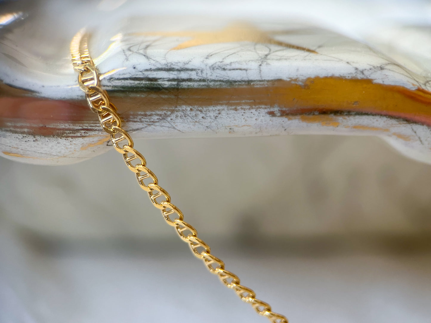 Vintage Flat Mariner Chain 14k Yellow Gold 14 Inch Chain Necklace