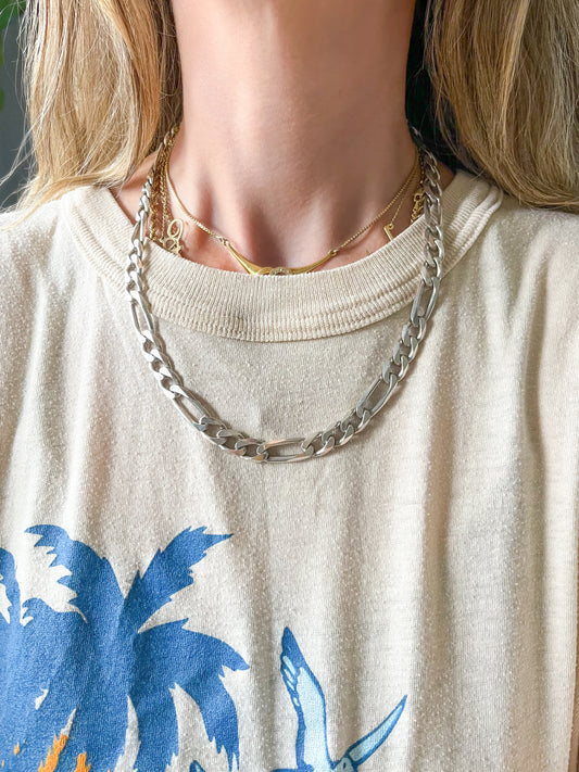 Vintage Chunky Figaro Chain Sterling Silver 20 Inch Chain Necklace, circa 1990s