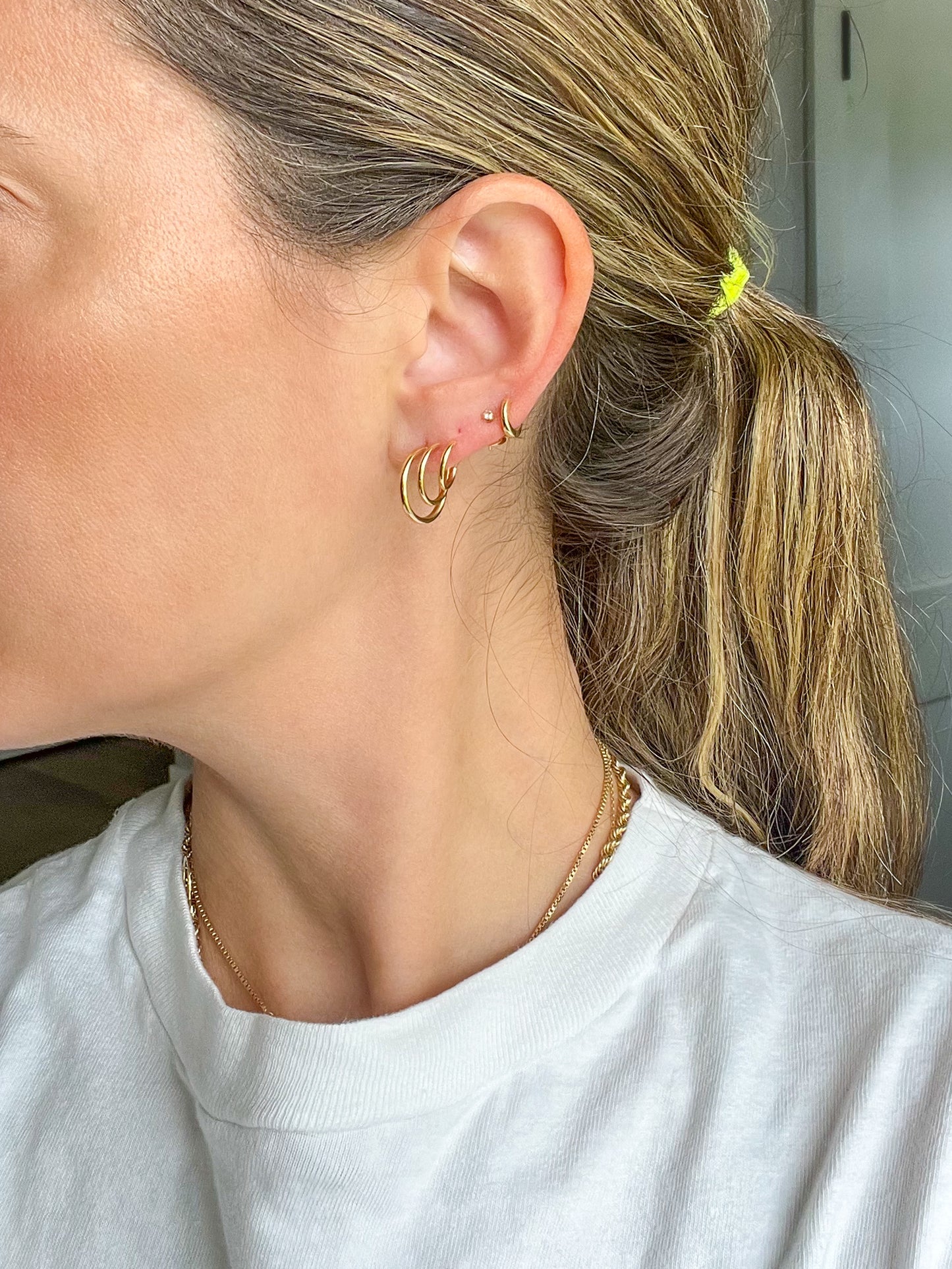 Vintage Triple Hoop 14k Yellow Gold Stud Earrings