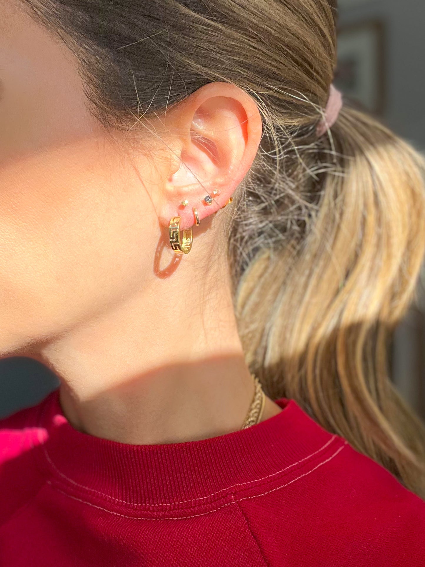 14k Yellow Gold Greek Style Huggies