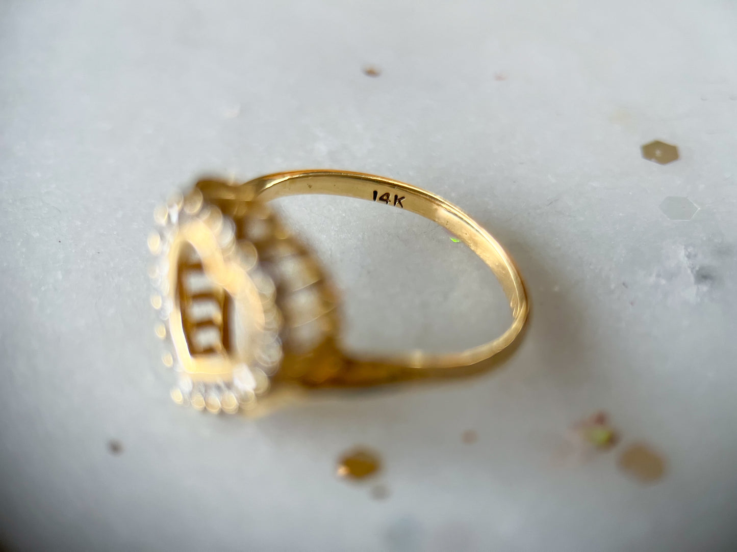 Vintage Natural Diamond 14k Yellow Gold Open Heart Ring