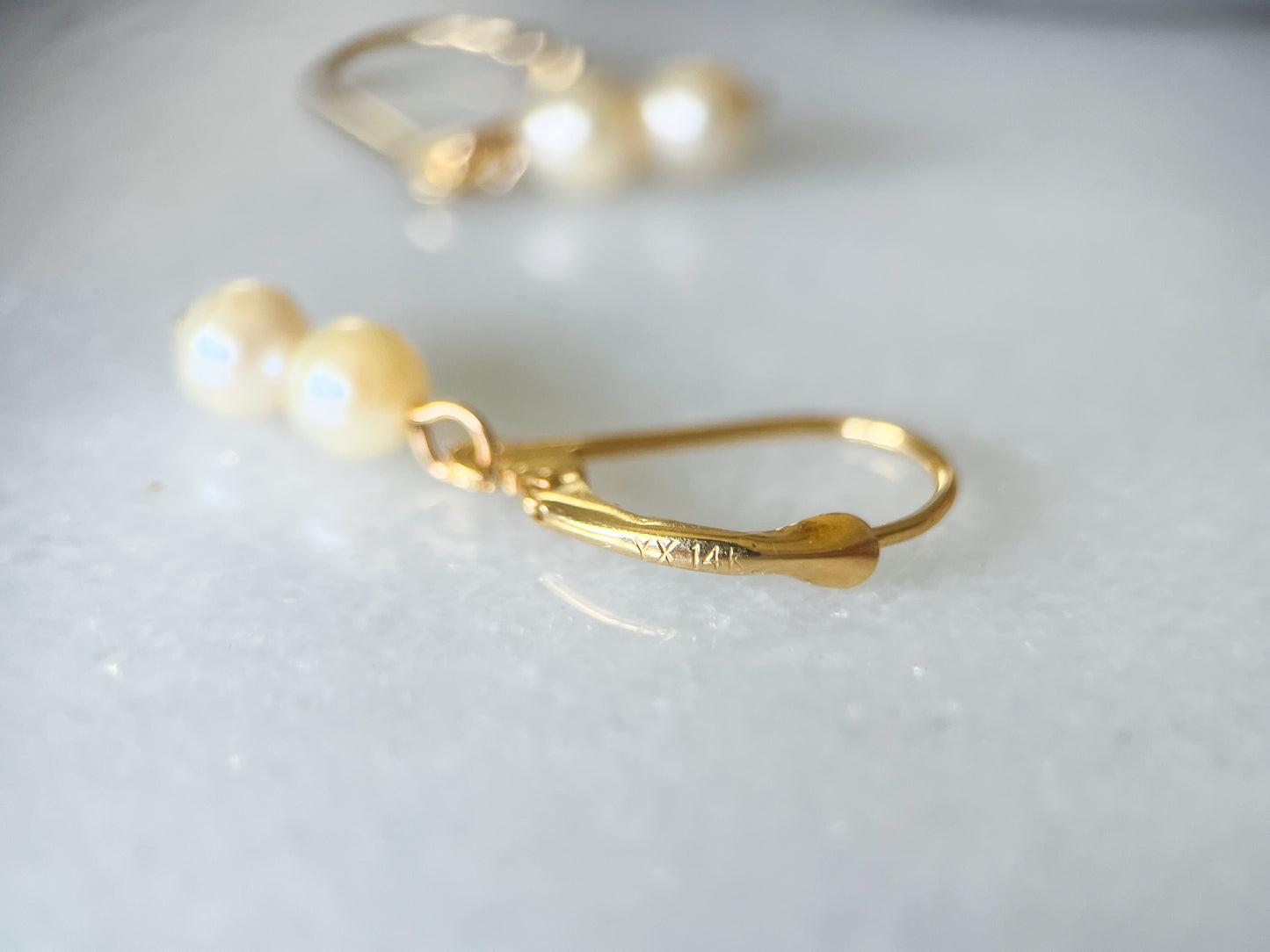 Vintage Natural Pearl 14k Yellow Gold Drop Earrings