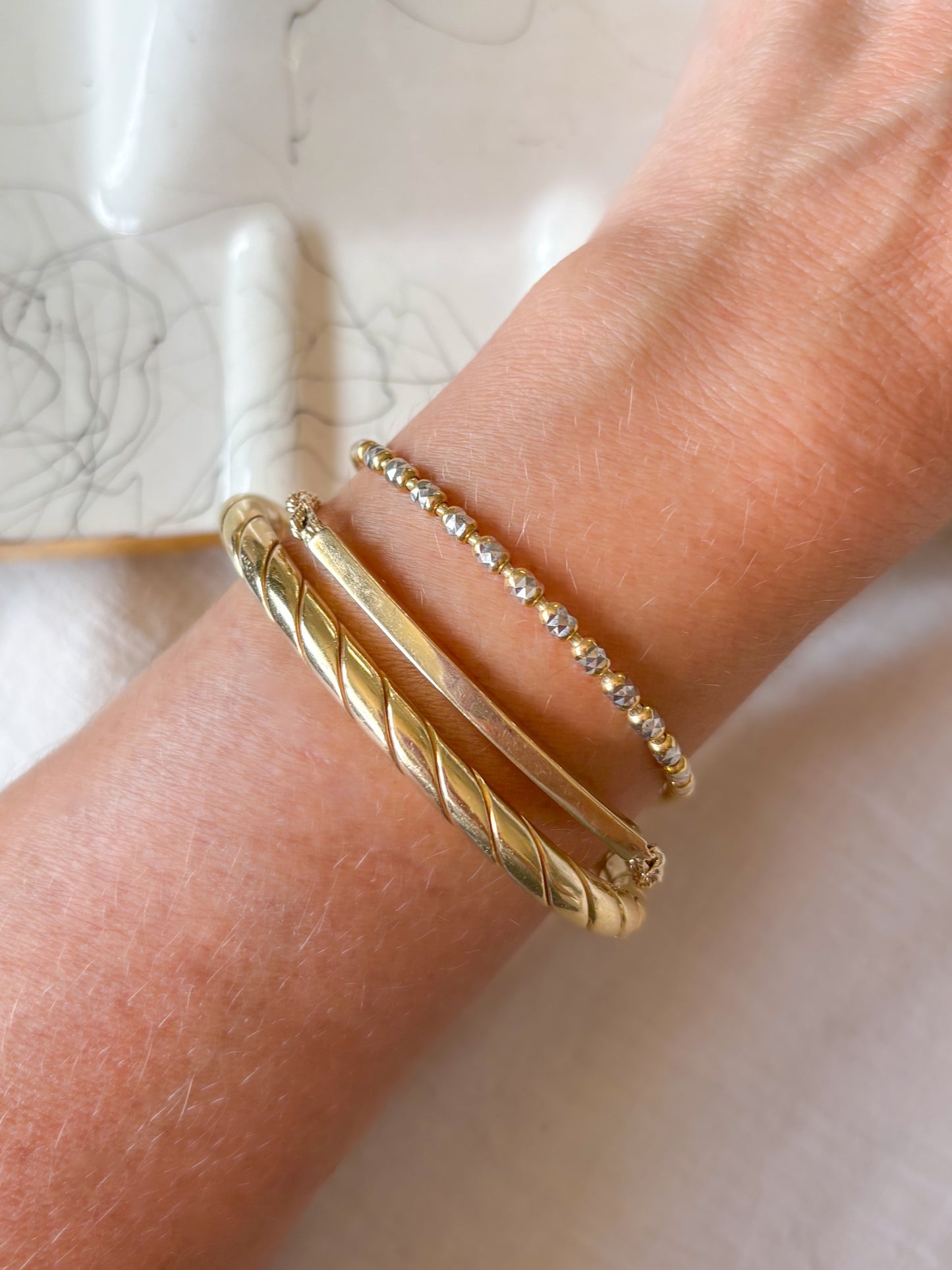 Vintage Two Toned 10k Yellow and White Gold 8 Inch Bracelet