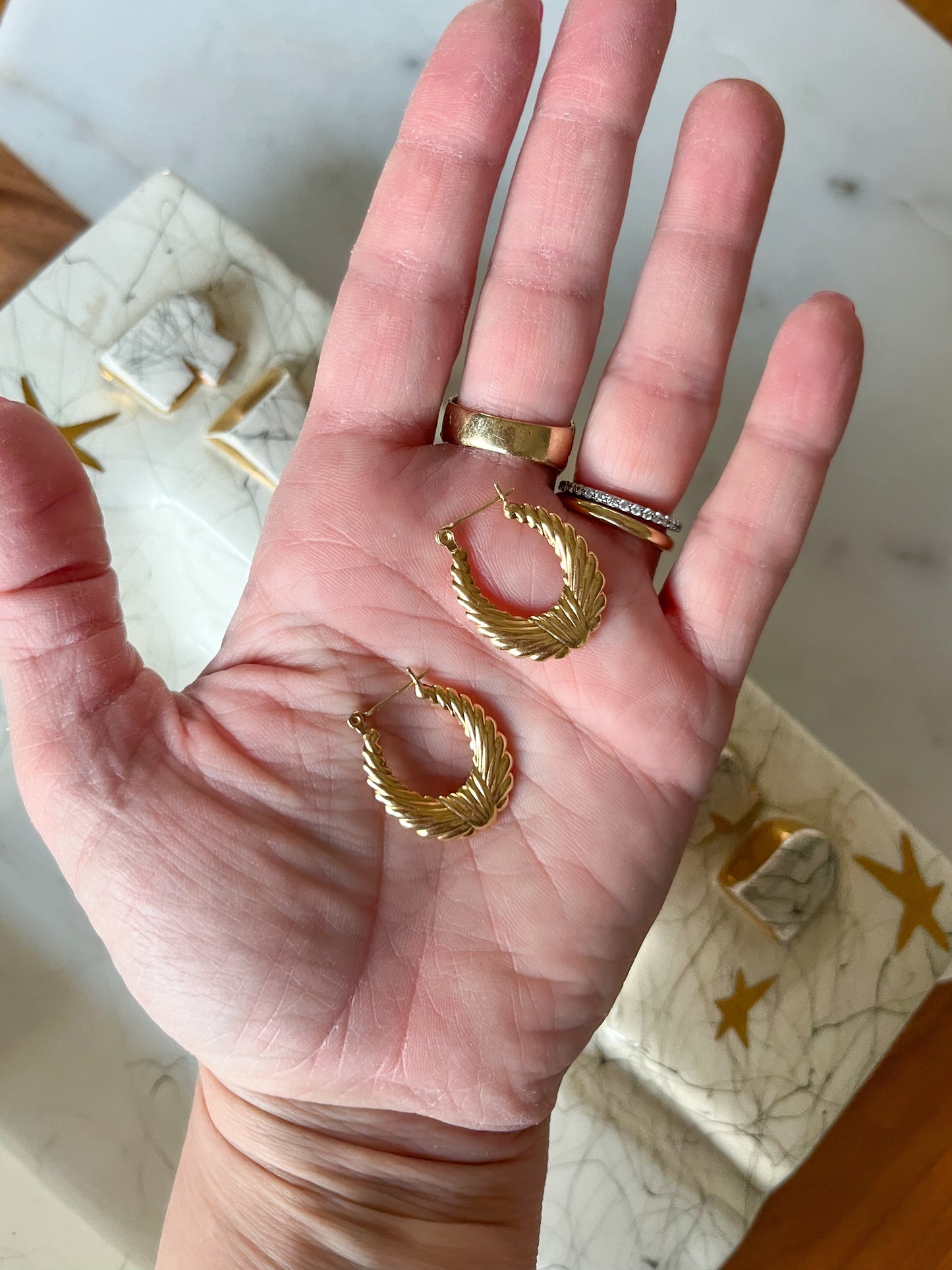 Vintage Angel Wings 14k Yellow Gold Hoop Earrings