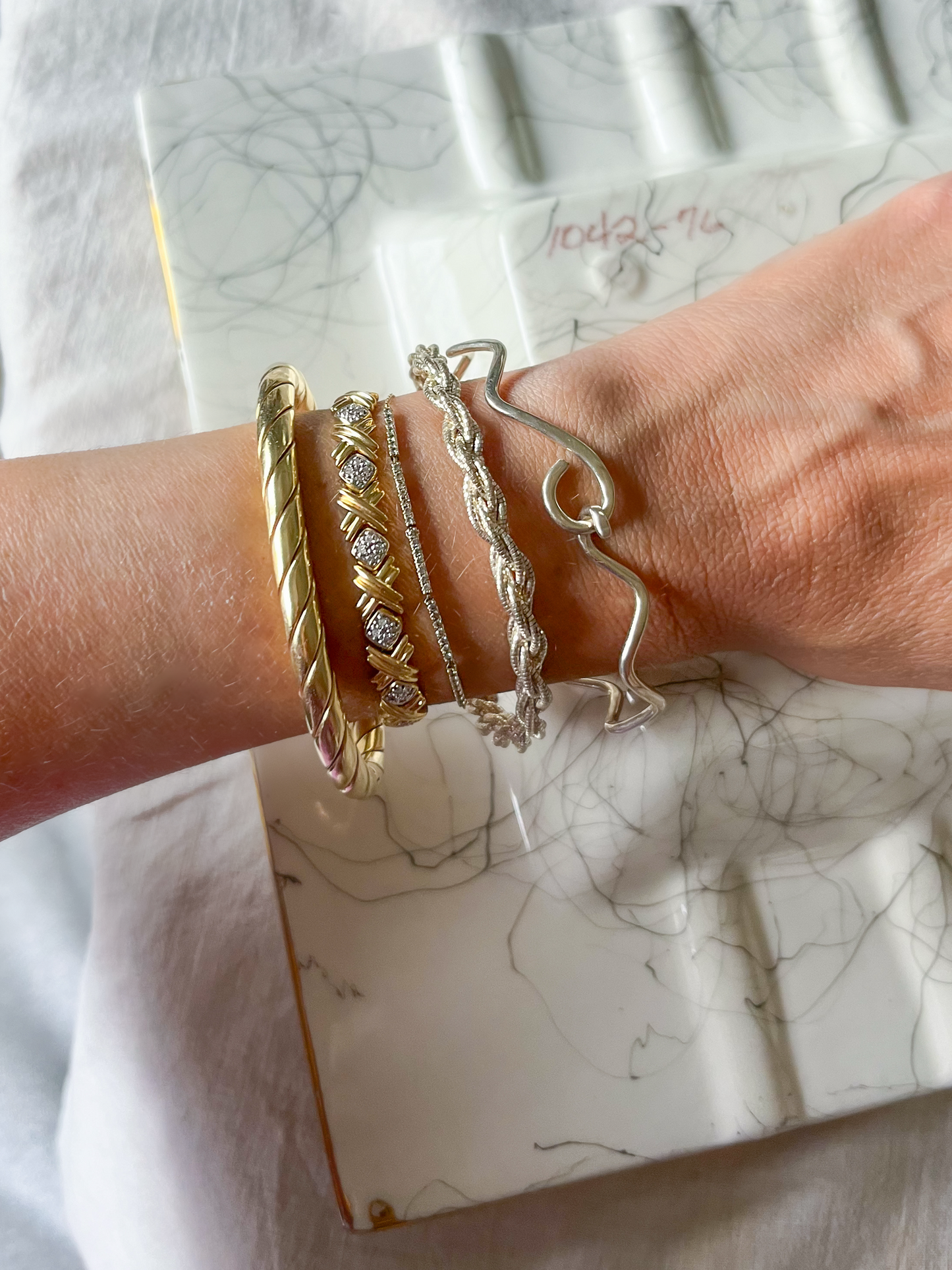 Vintage Wavy Bangle Sterling Silver Bracelet, circa 1990s