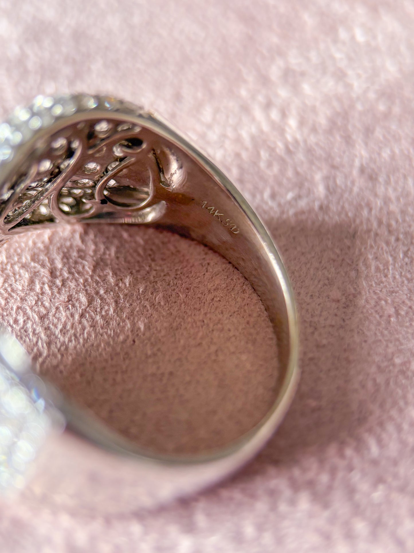 Natural Diamond Ribbon 14k White and Rose Gold Statement Ring