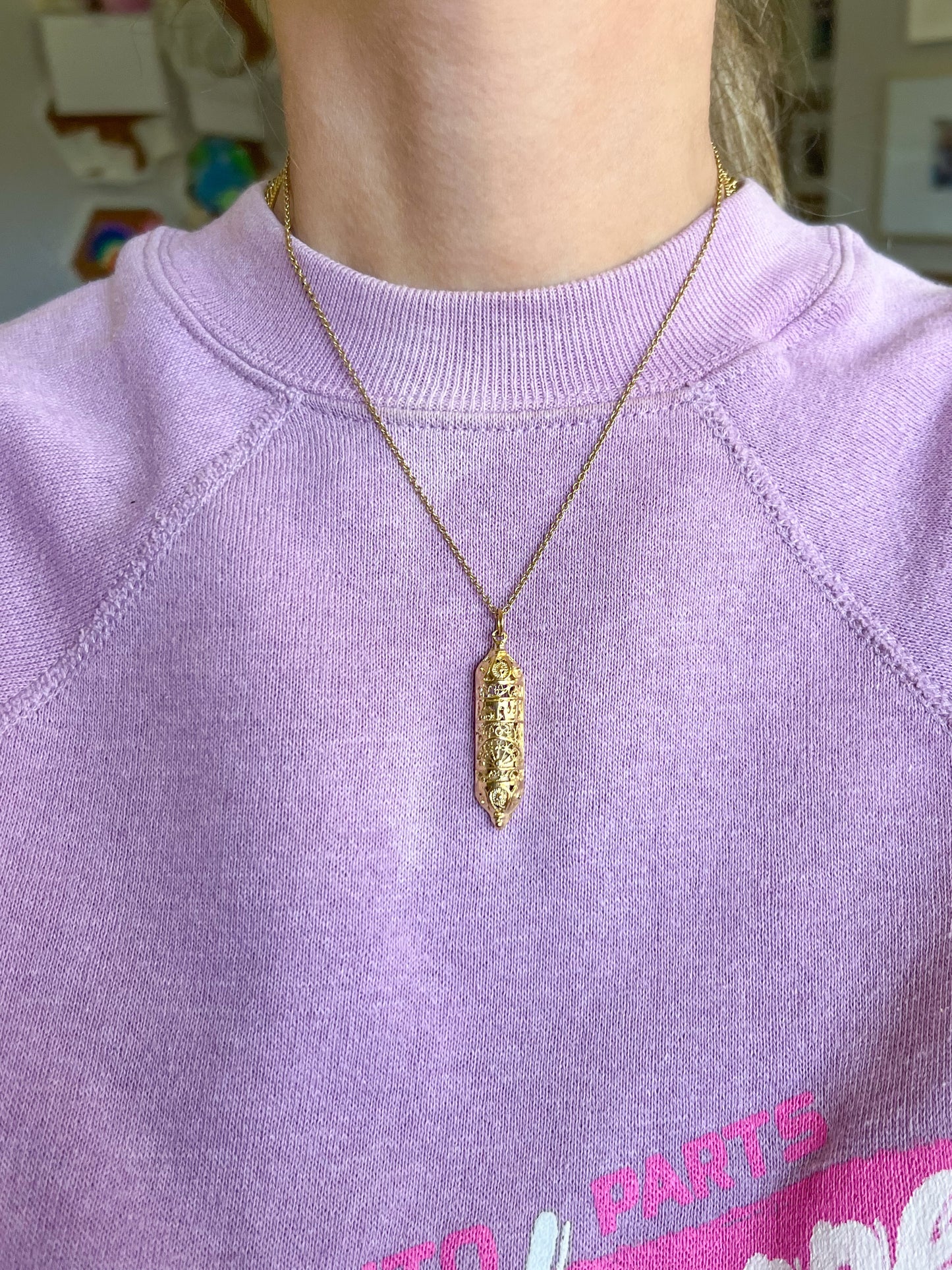 Vintage Mezuzah with Scroll 14k Yellow Gold Charm