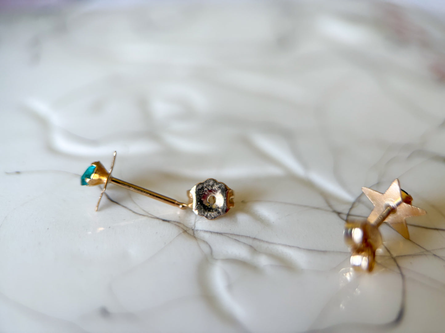 Vintage Star with Turquoise Stones 14k Yellow Gold Stud Earrings