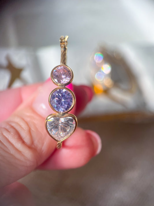 Vintage 3 Stone CZ 14k Yellow Gold Double Hoop Earrings