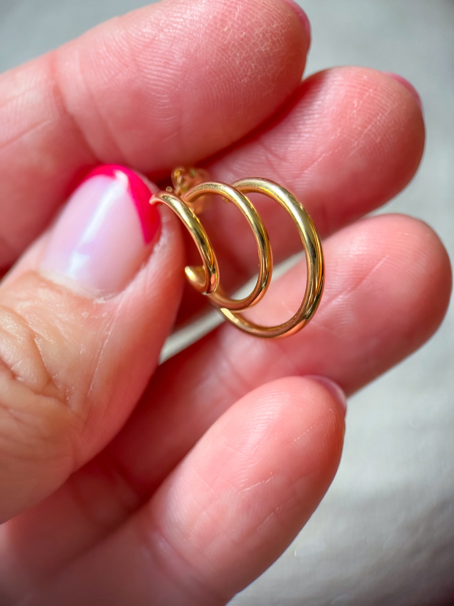 Vintage Triple Hoop 14k Yellow Gold Stud Earrings