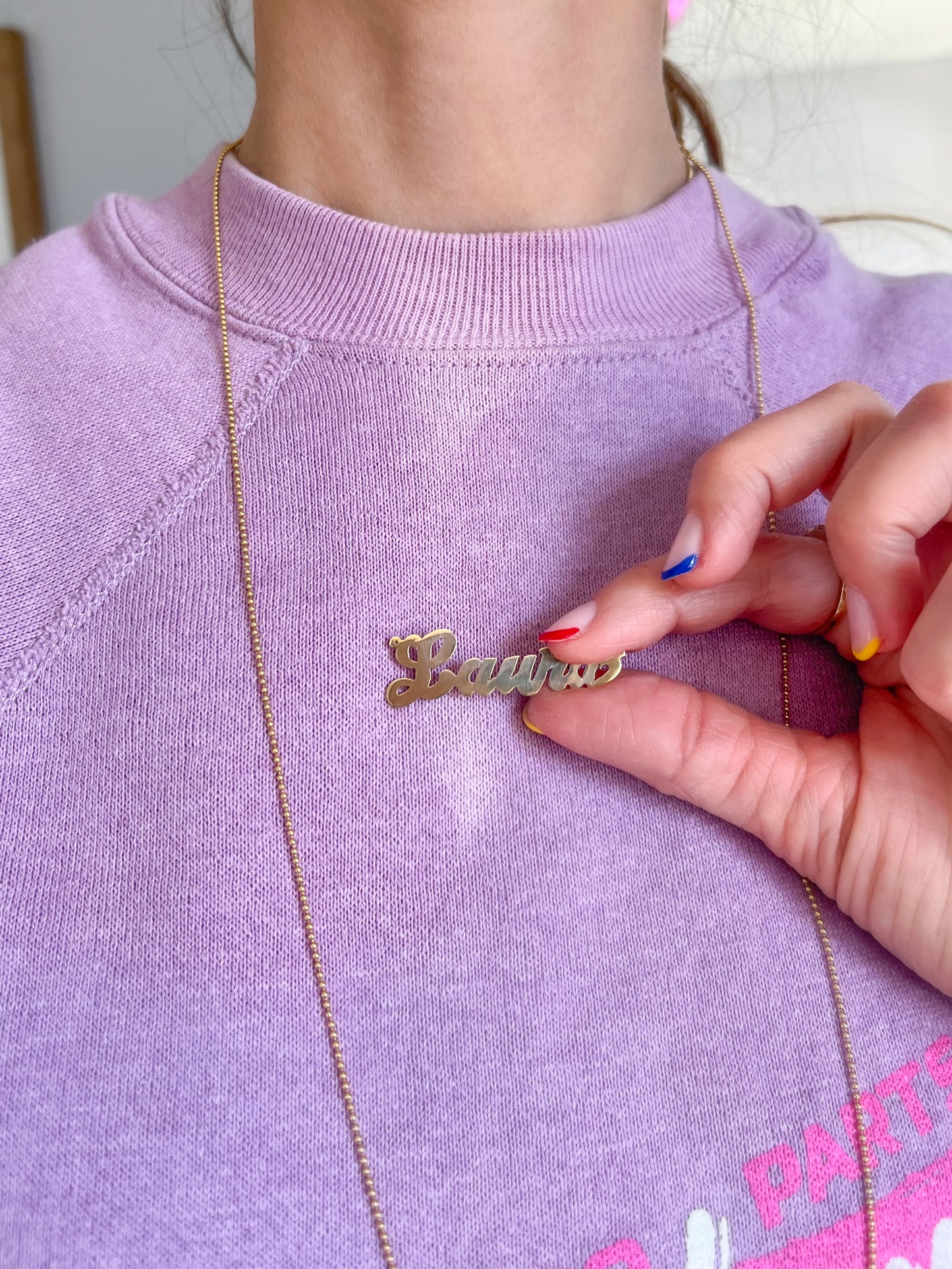 Vintage Name Plates "Kelly" & "Laura" (without chain), 14k Yellow Gold Charms