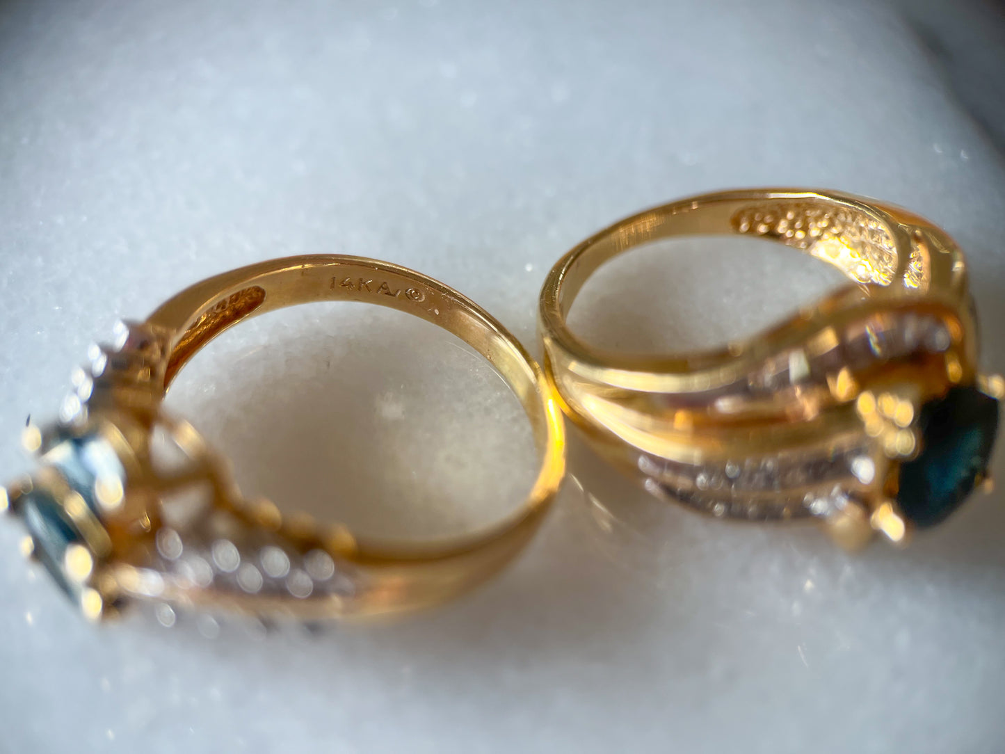 Vintage Natural Sapphire and Natural Diamond 14k Yellow Gold Rings