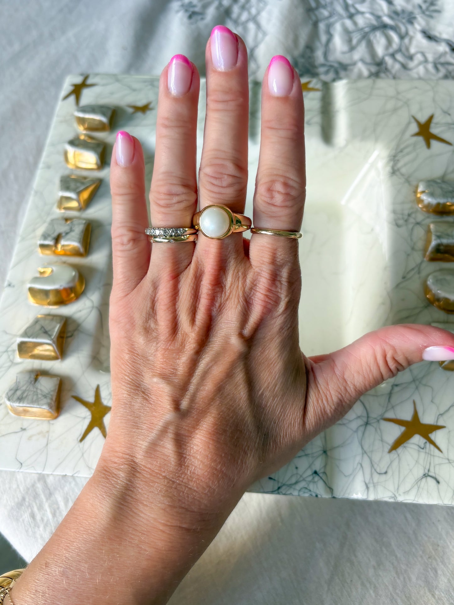 Vintage Large Natural Pearl 14k Yellow Gold Ring