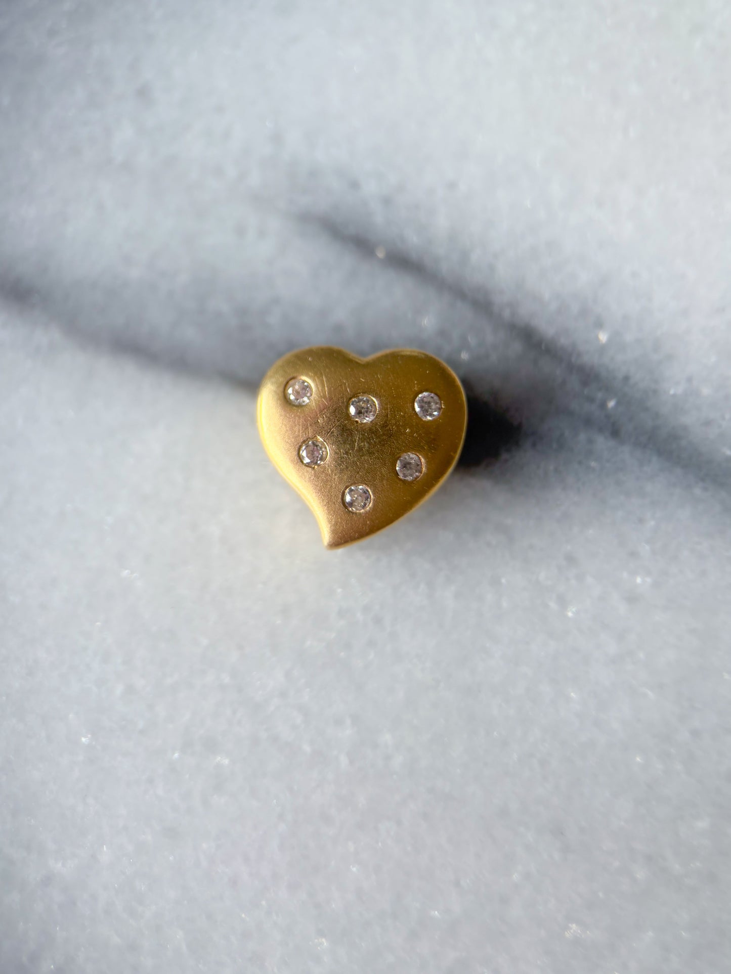 Vintage Natural Diamond Matte Heart 14k Yellow Gold Charm Slider