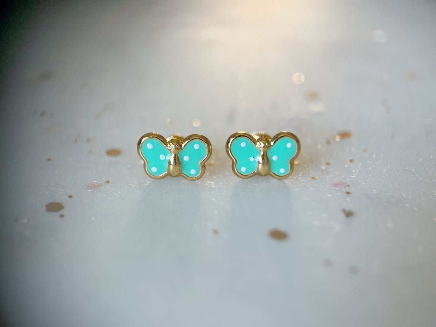 Mini 14k Yellow Gold Turquoise Butterfly Stud Earrings