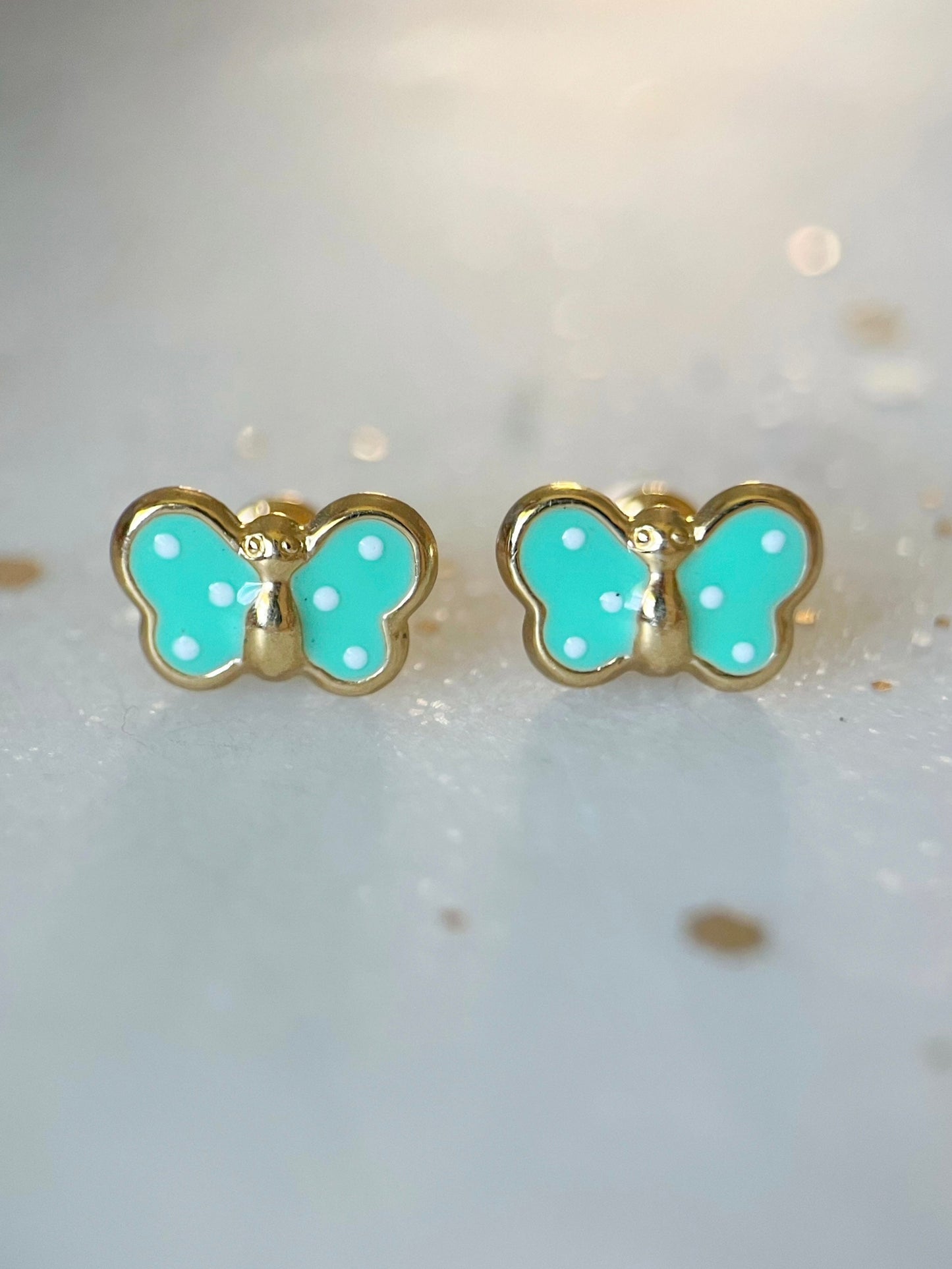 Mini 14k Yellow Gold Turquoise Butterfly Stud Earrings