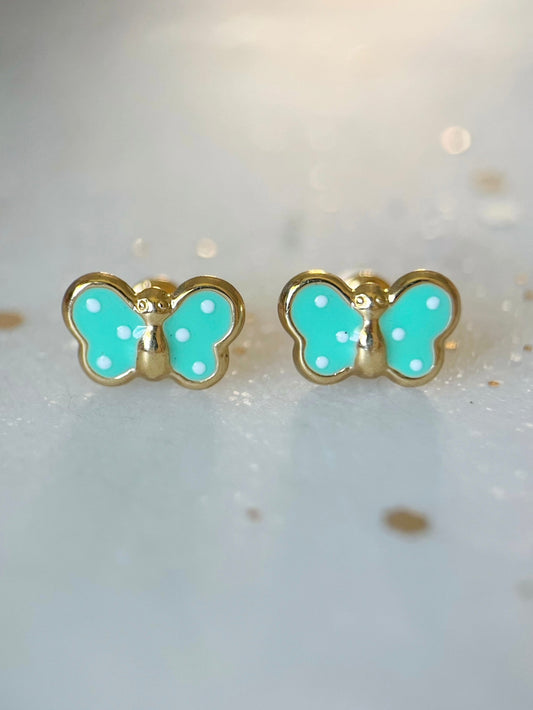 Mini 14k Yellow Gold Turquoise Butterfly Stud Earrings