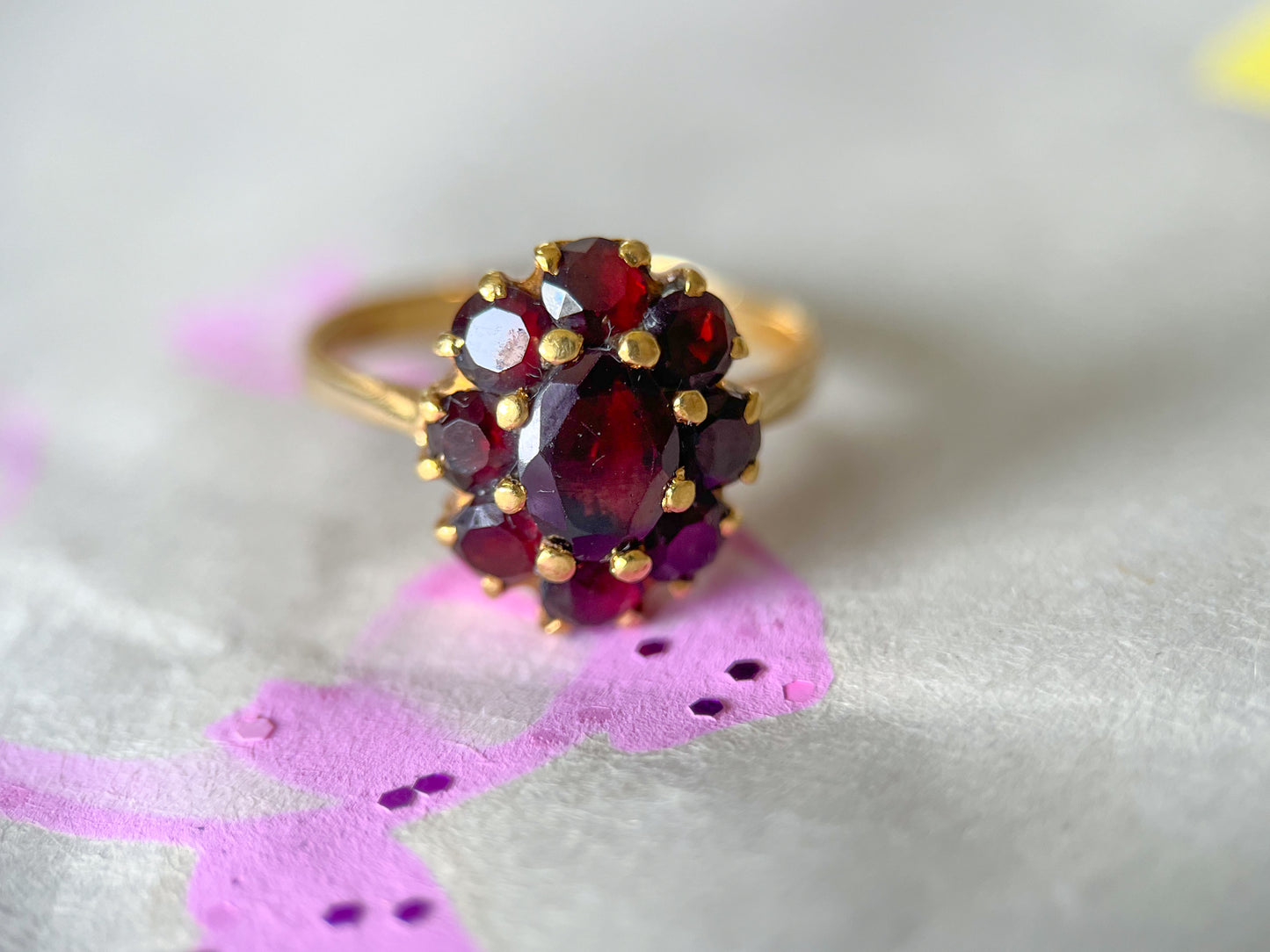 Vintage Natural Garnet 18k Yellow Gold Statement Ring