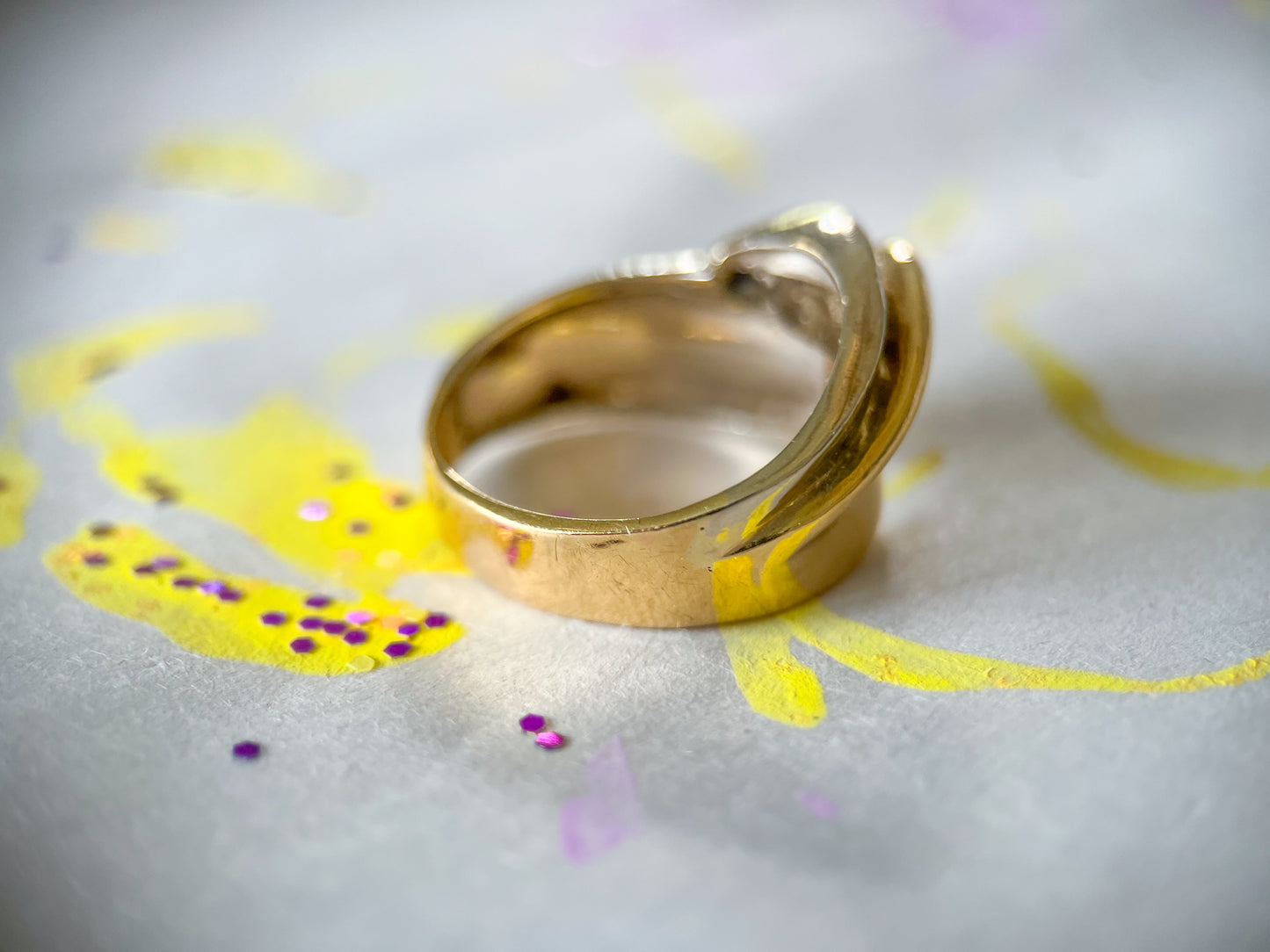Vintage Chunky Two Toned 14k Yellow and White Gold Ring