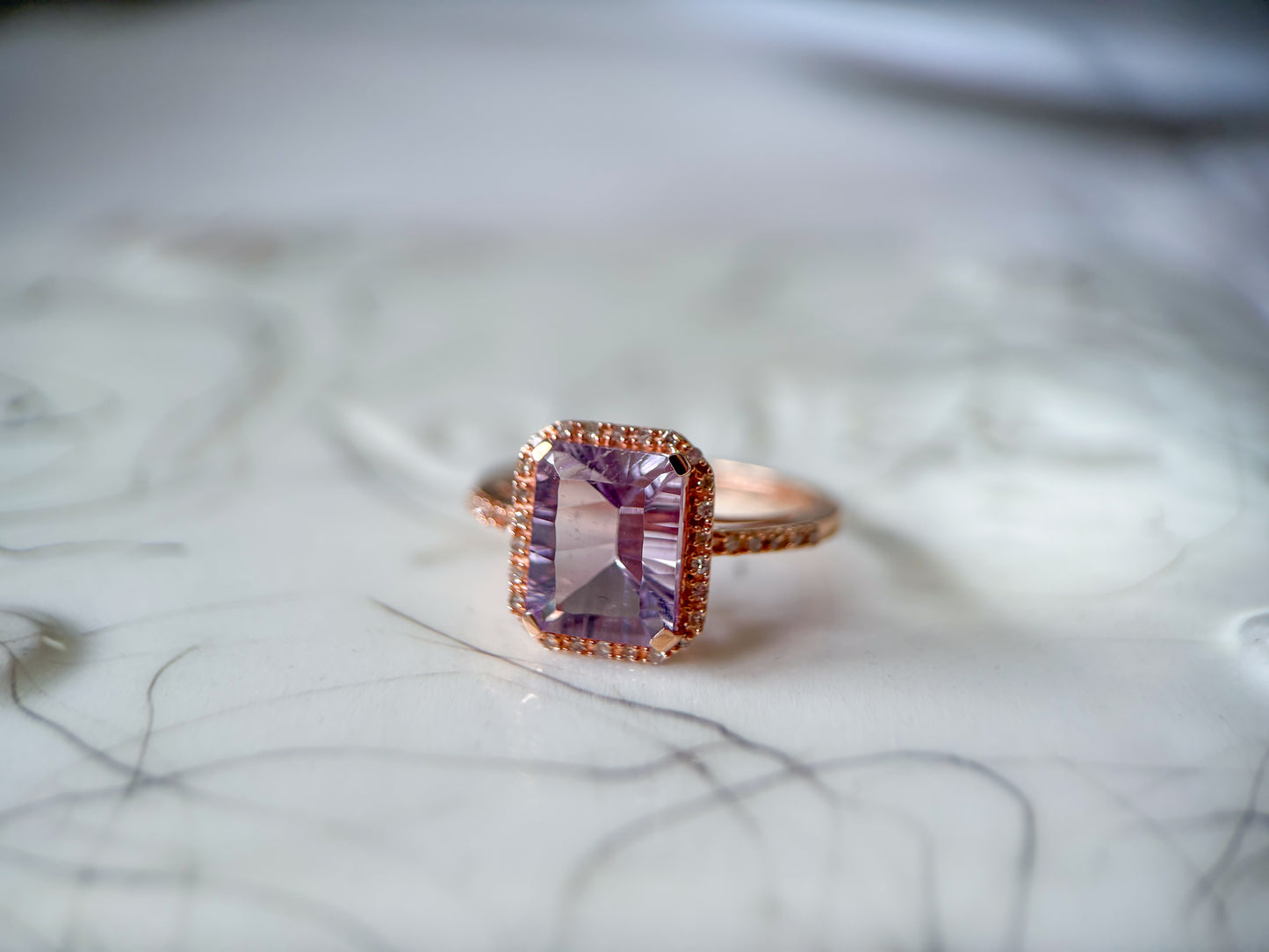 Vintage Amethyst and Natural Diamond 10k Rose Gold Ring