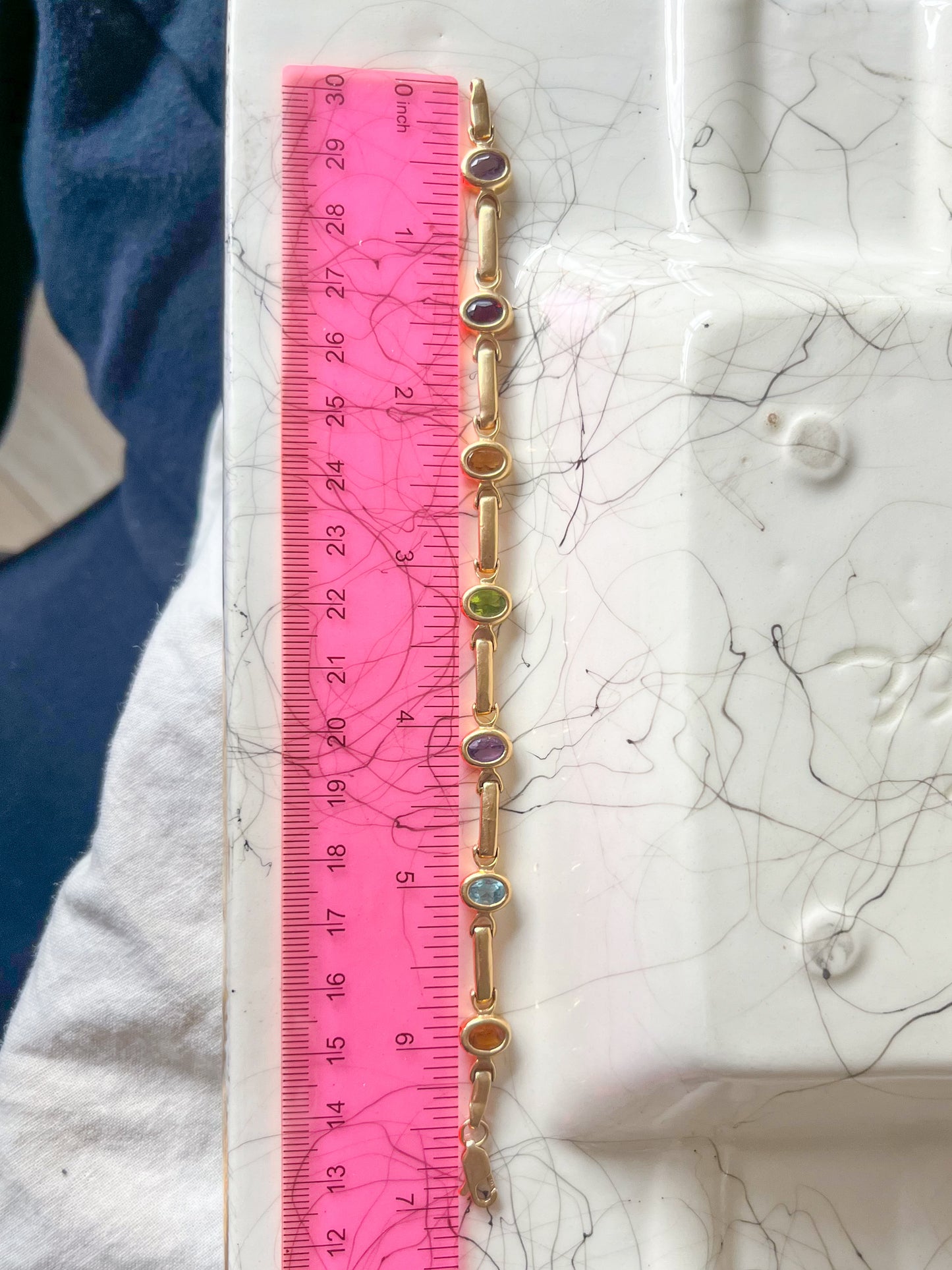 Vintage Multi Gemstone 14k Yellow Gold 7 Inch Bracelet