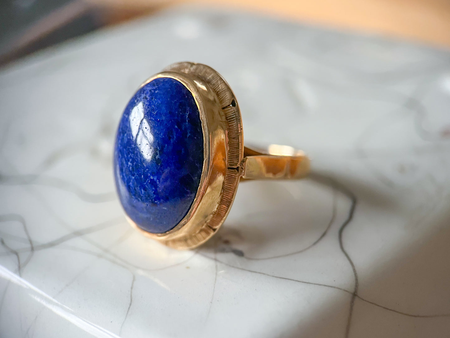 Vintage Lapis Lazuli 14k Yellow Gold Statement Ring