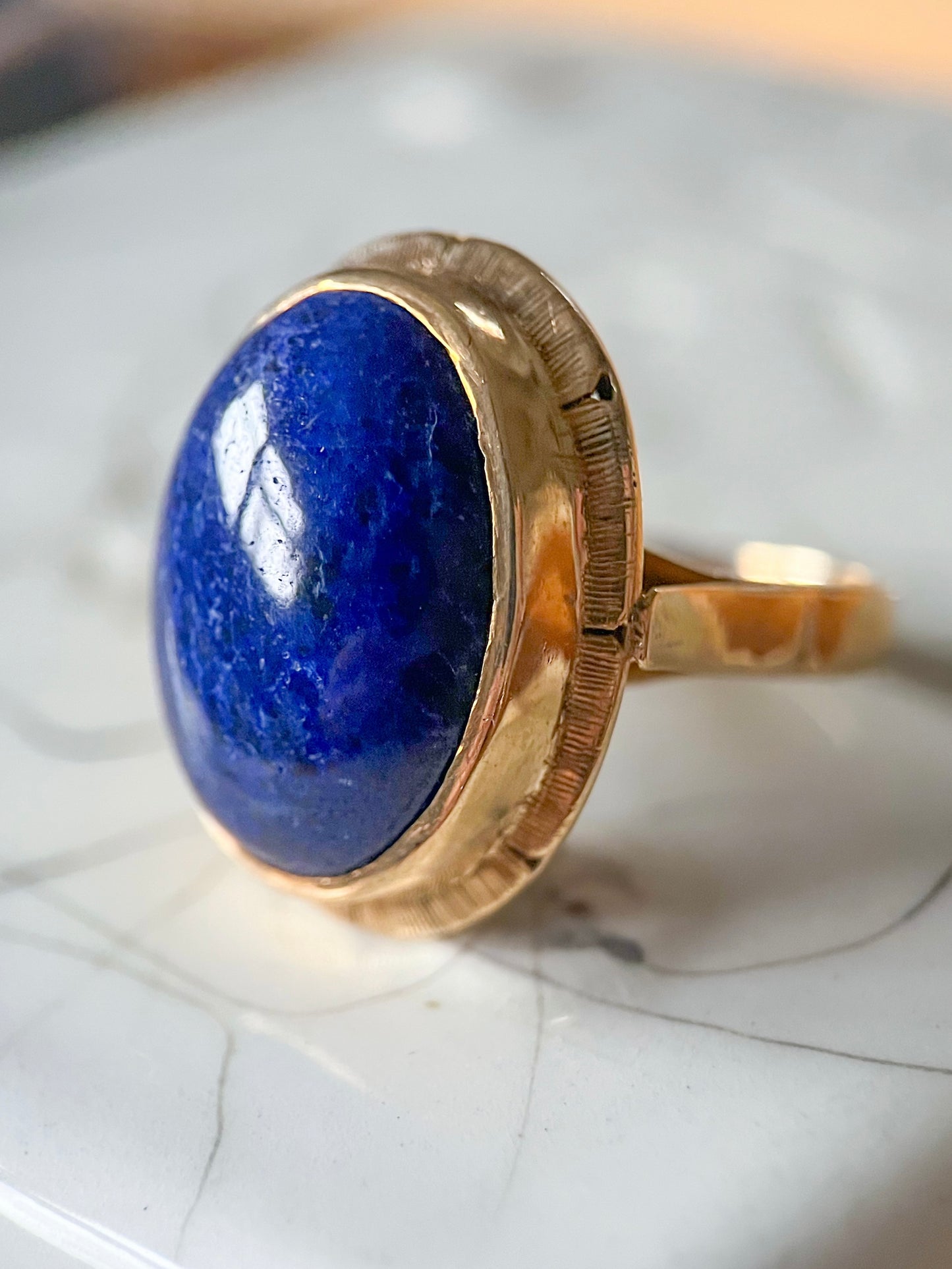 Vintage Lapis Lazuli 14k Yellow Gold Statement Ring