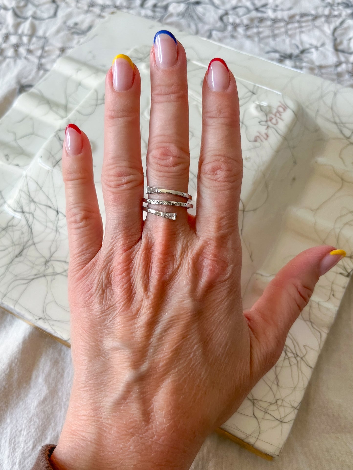 Vintage Baguette Natural Diamond Wrap 14k White Gold Ring