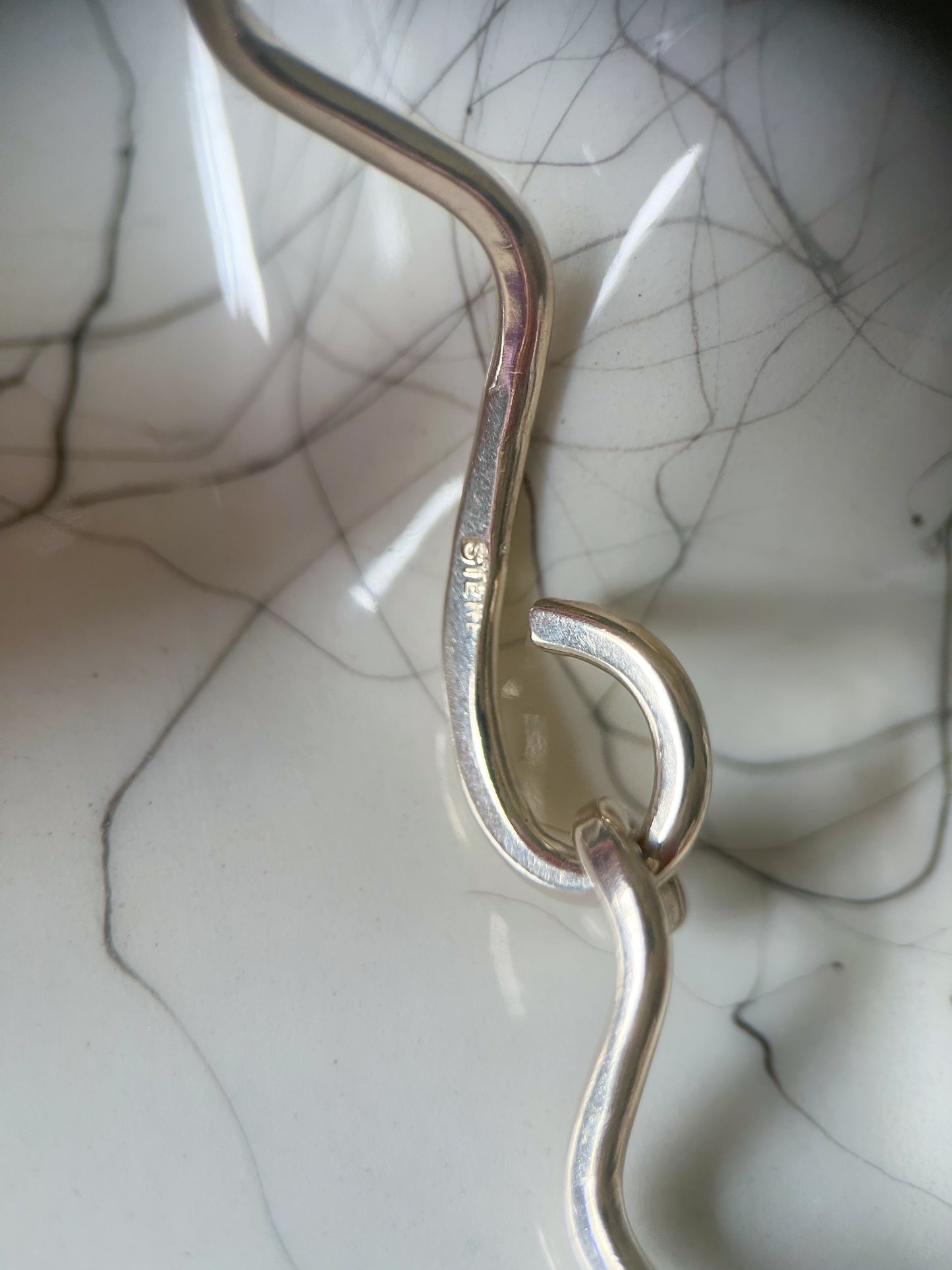 Vintage Wavy Bangle Sterling Silver Bracelet, circa 1990s