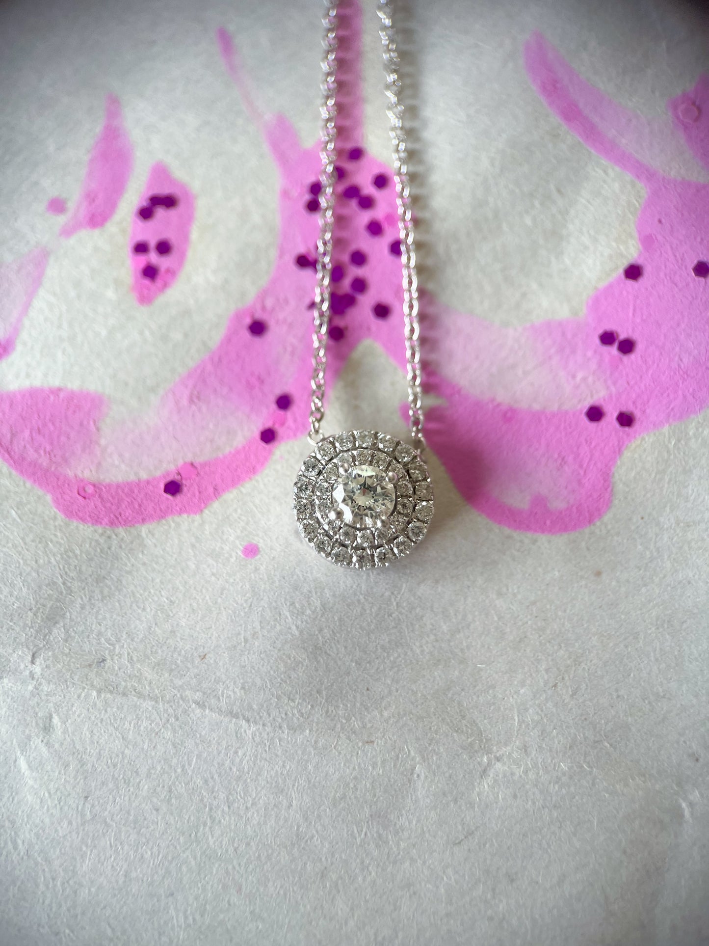 Natural Diamond Round Pendant 14k White Gold Charm with Chain