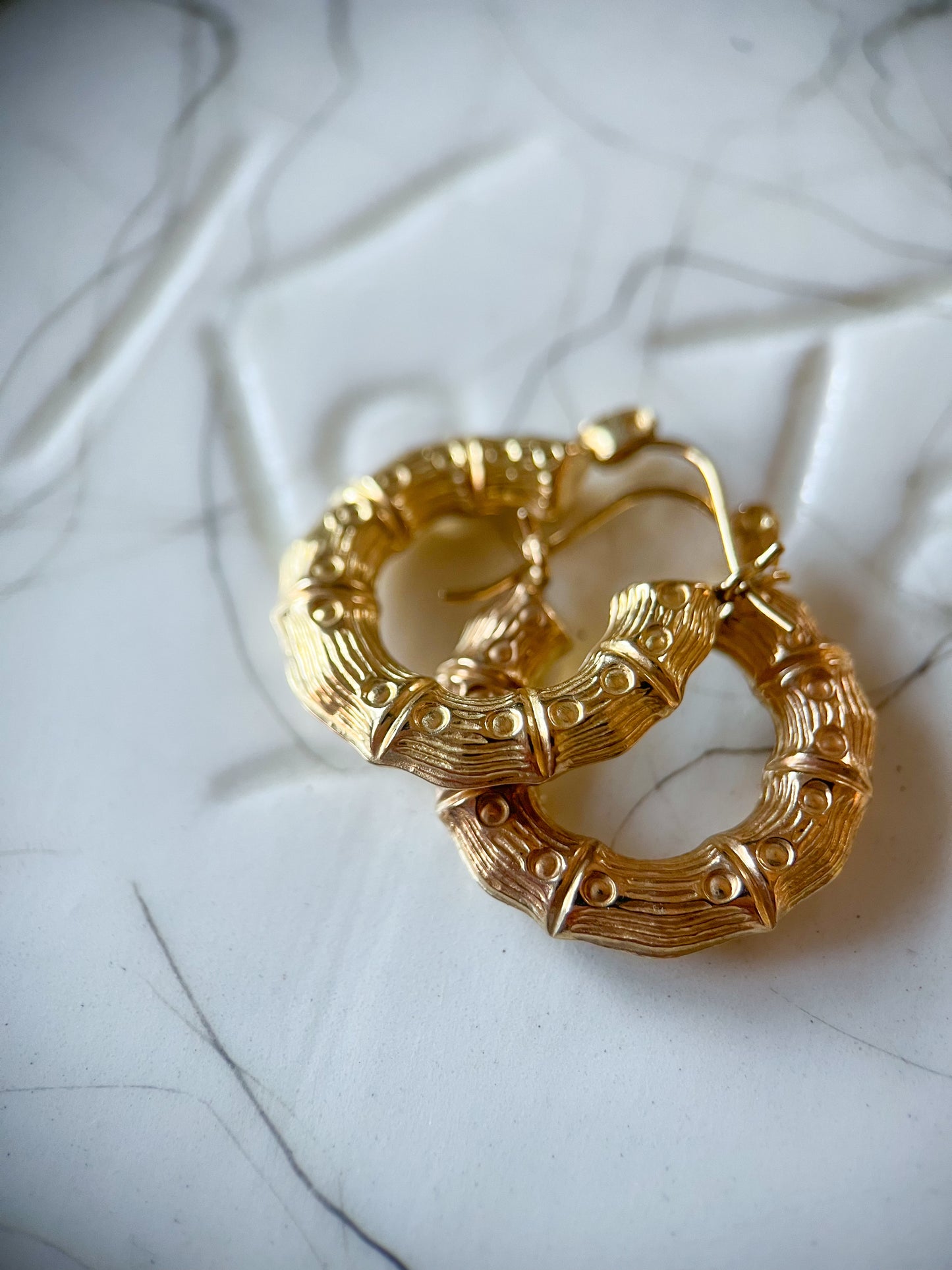 Bamboo Chunky 10k Yellow Gold Hoop Earrings