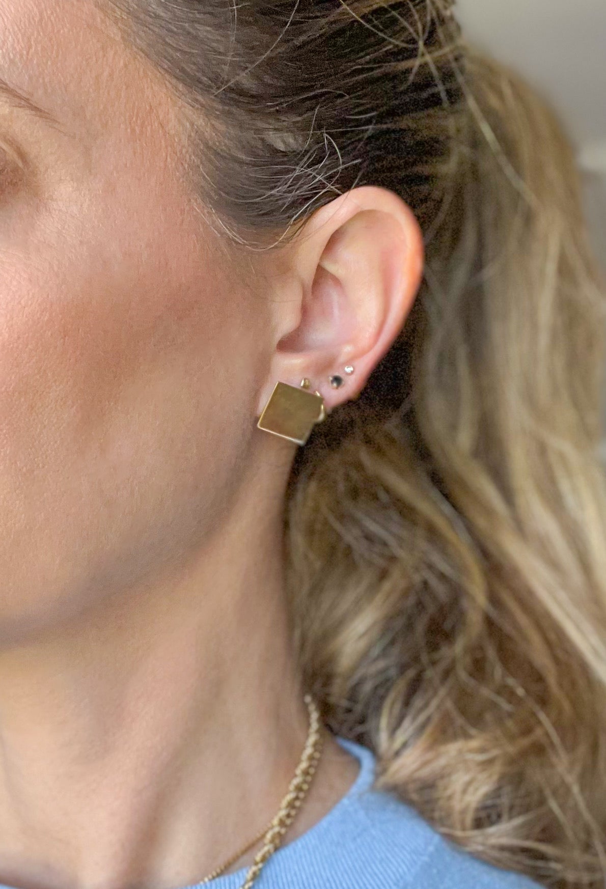 Vintage Flat Square 14k Yellow Gold Stud Earrings