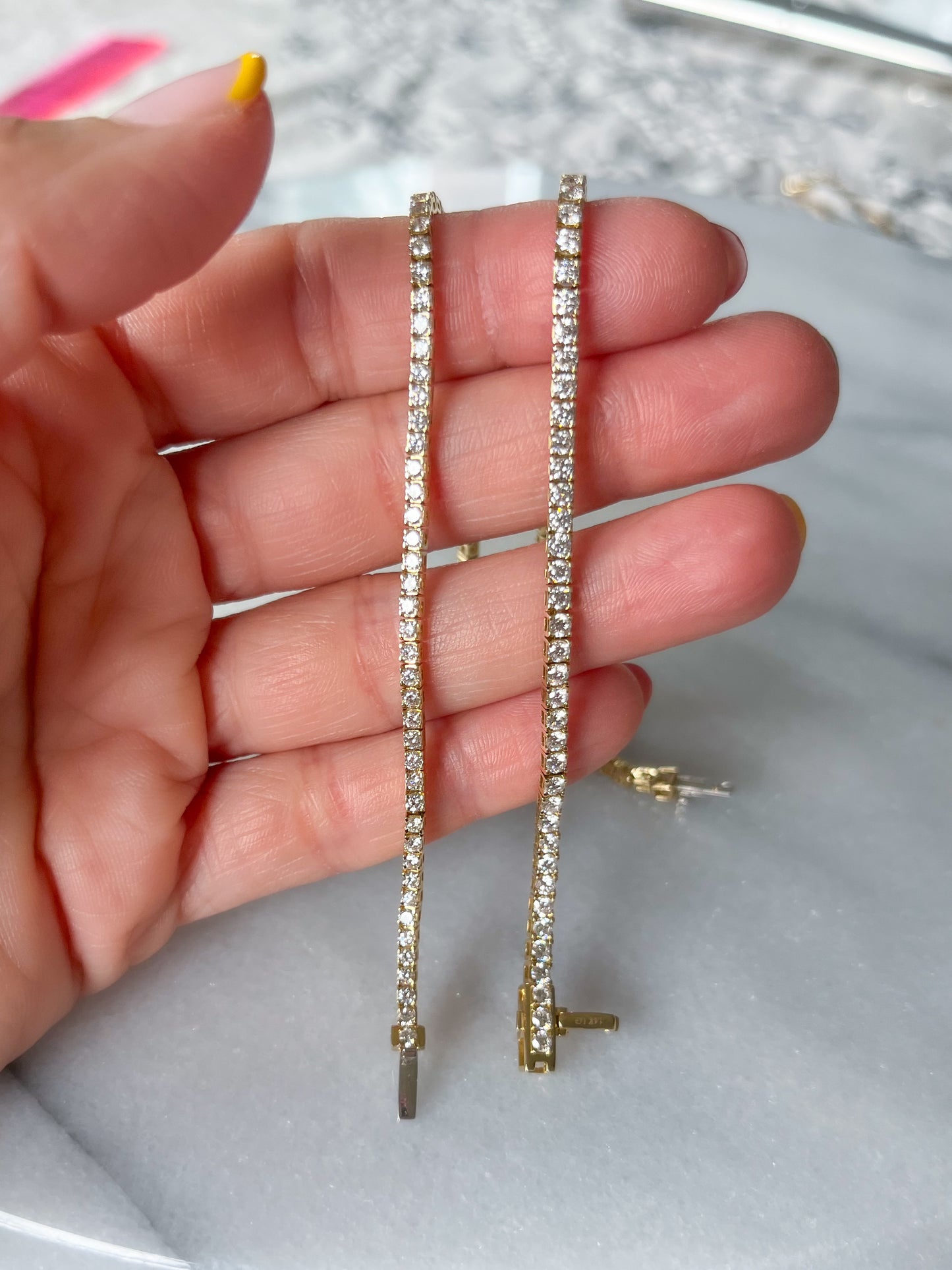 Lab Grown Diamond Tennis Bracelet set in 14k Yellow Gold, 7 Inches - Two Diamond Total Weights