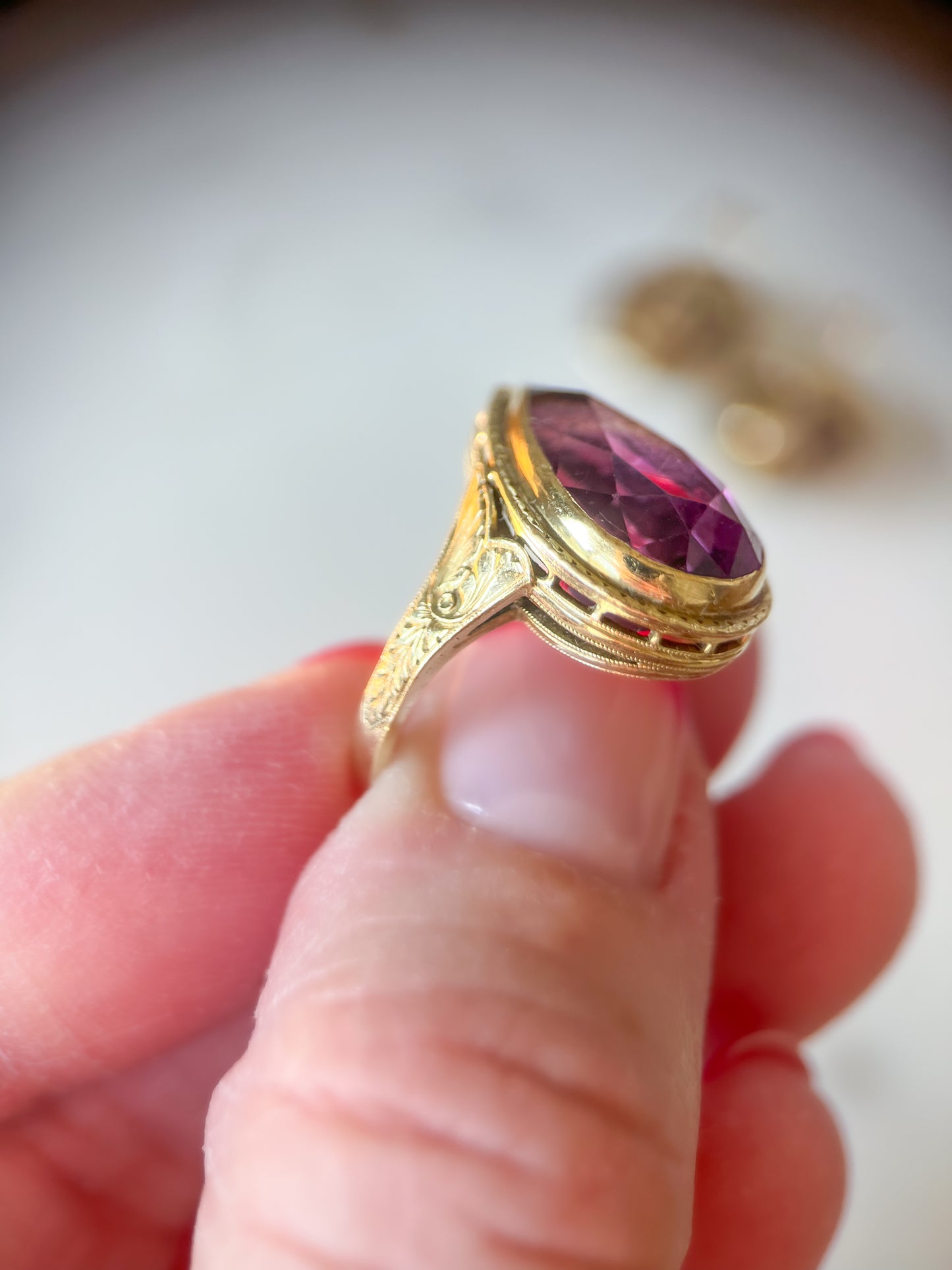 Vintage Pear Shaped Amethyst 14k Yellow Gold Ring