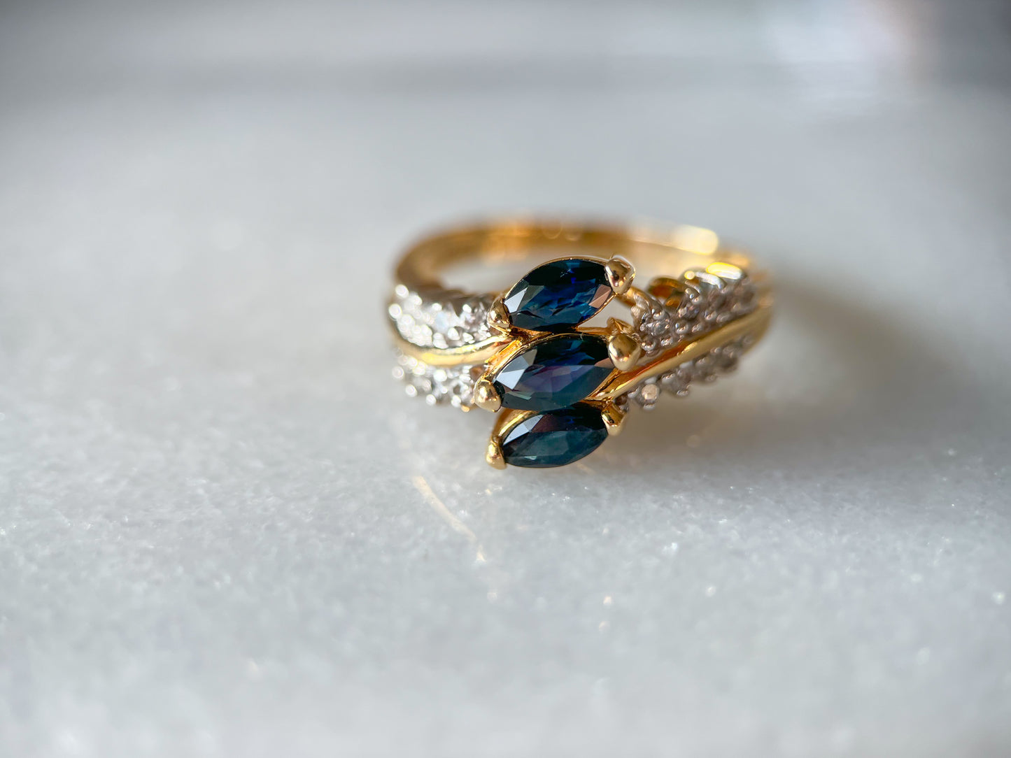Vintage Natural Sapphire and Natural Diamond 14k Yellow Gold Rings