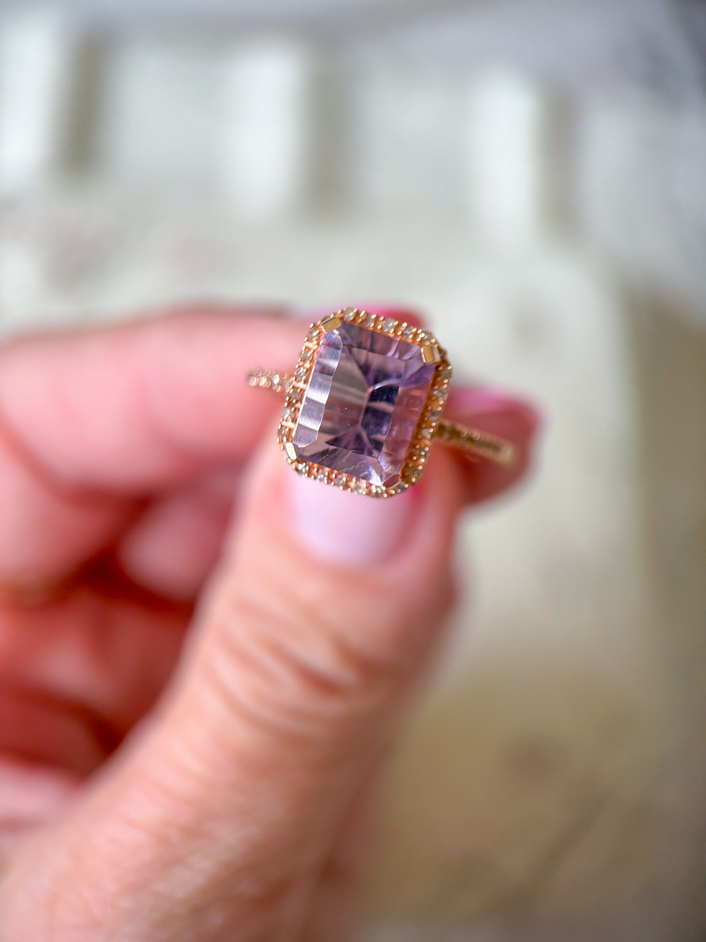 Vintage Amethyst and Natural Diamond 10k Rose Gold Ring