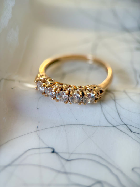 Vintage CZ Half Band 14k Yellow Gold Ring