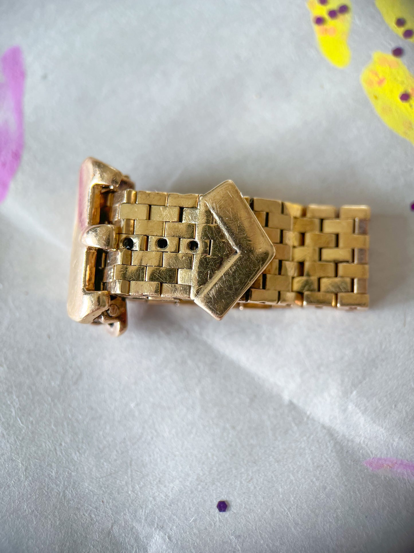 Vintage Panther Chain Flex 14k Yellow Gold Band Ring with Buckle