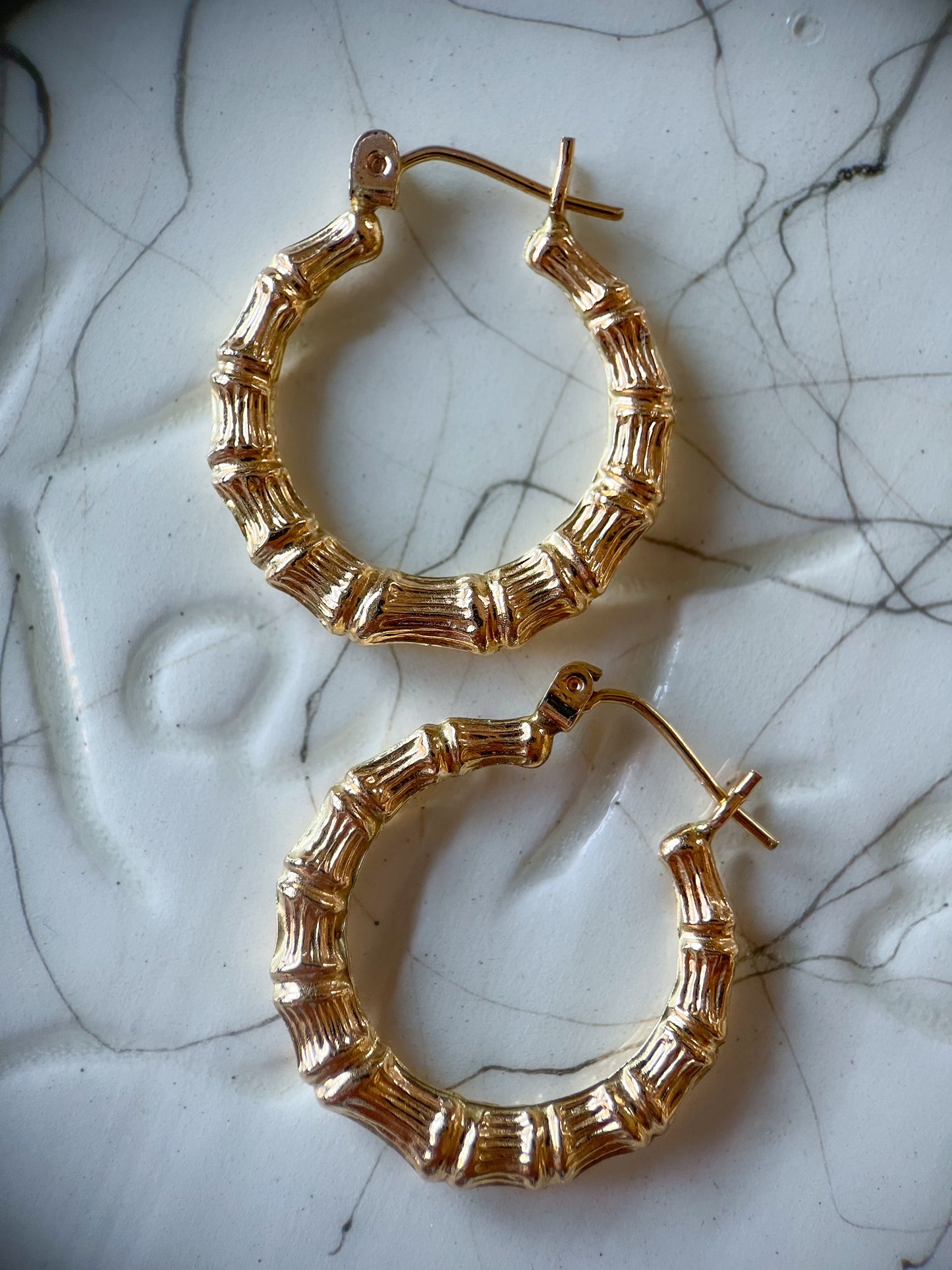 Bamboo 10k Yellow Gold Hoop Earrings