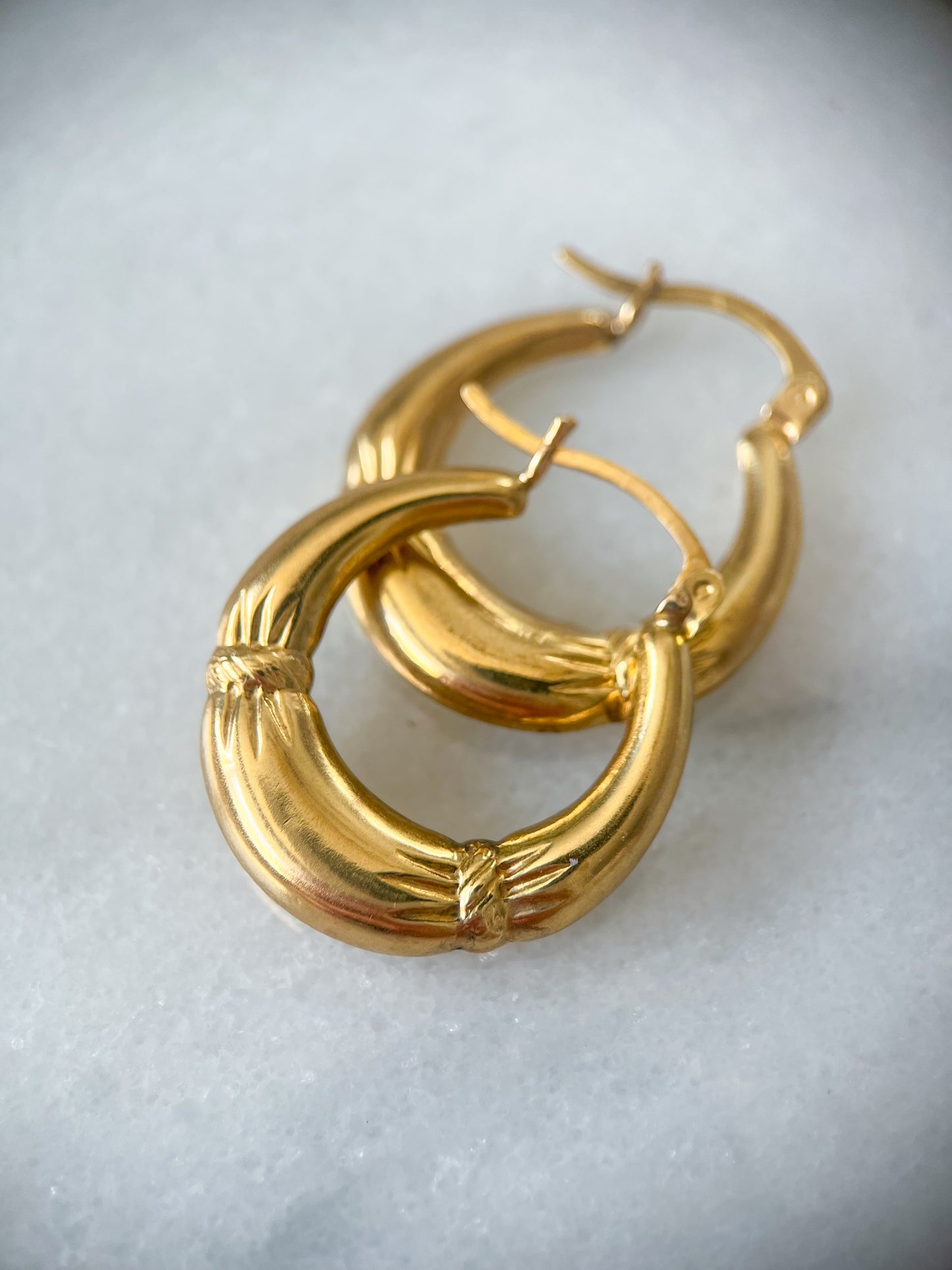Vintage Puffy 10k Yellow Gold Hoop Earrings