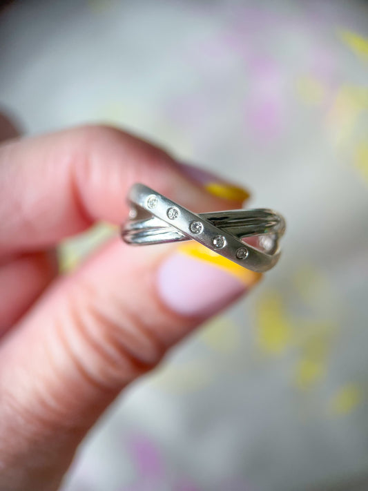 Vintage X Natural Diamond 14k White Gold Ring