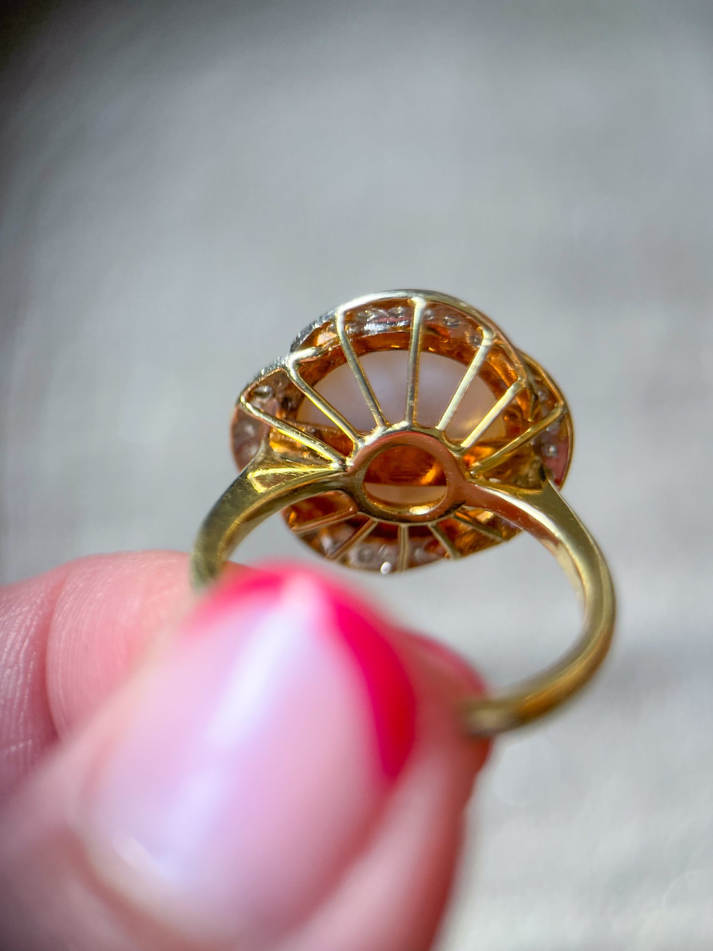 Vintage Pearl and Natural Diamond 14k Yellow Gold Statement Ring