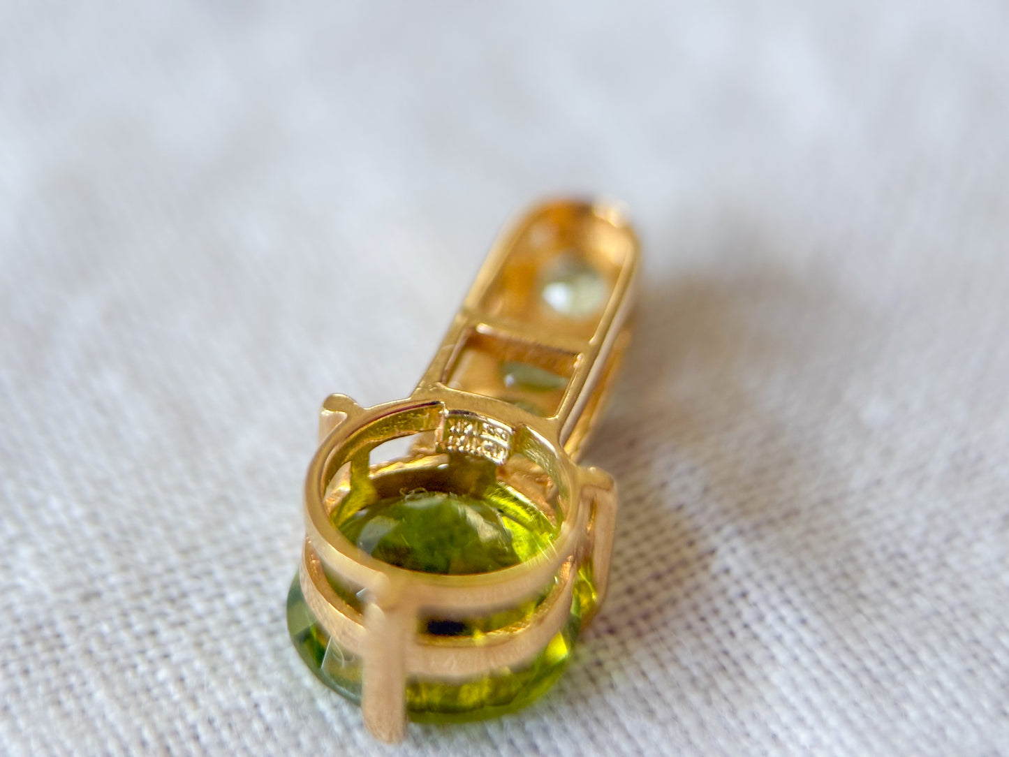 Vintage Natural Peridot Slider 14k Yellow Gold Charm