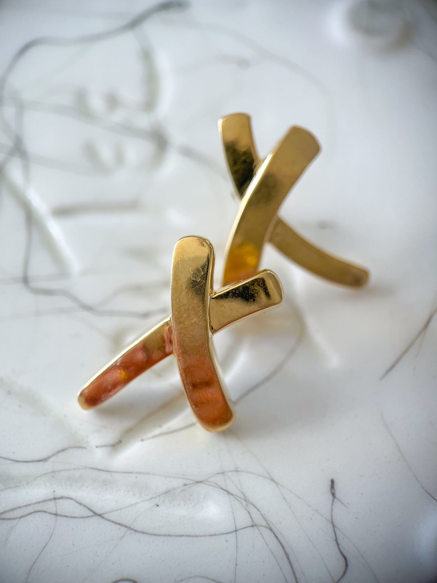 Vintage X Shaped 14k Yellow Gold Stud Earrings