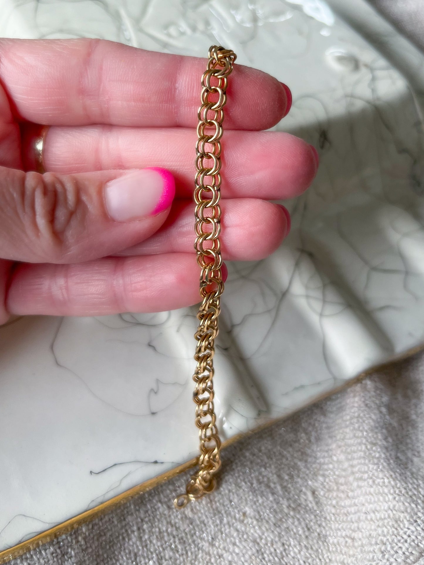 Vintage Open Rope Chain 14k Yellow Gold 7 Inch Bracelet