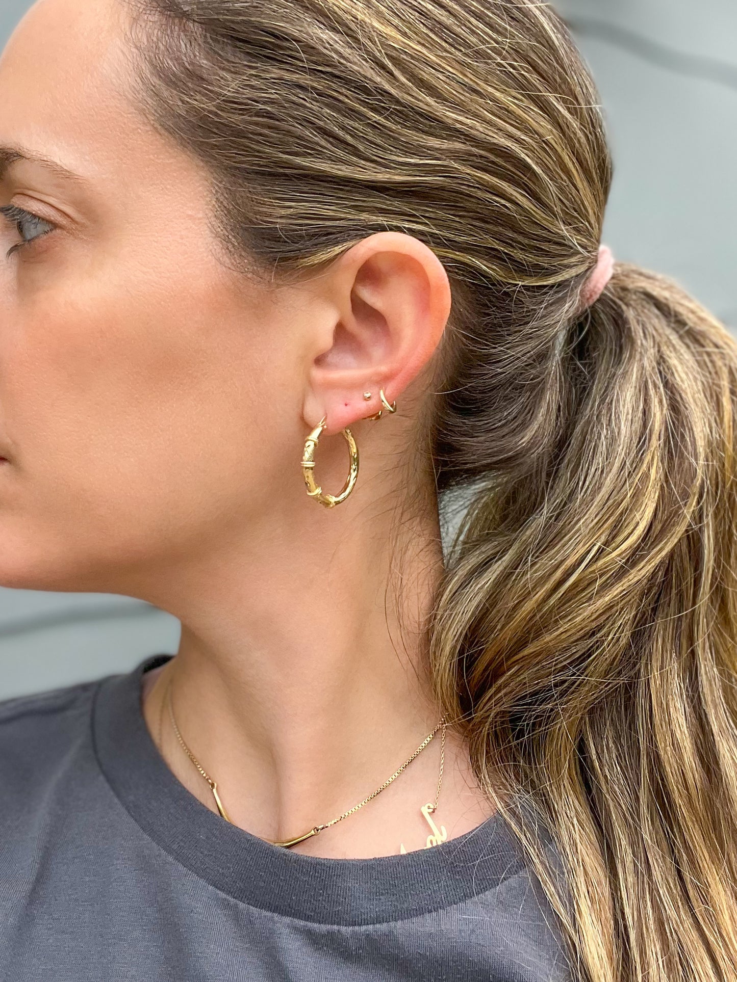 14k Yellow Gold Decorative Tube Hoop Earrings - Two sizes