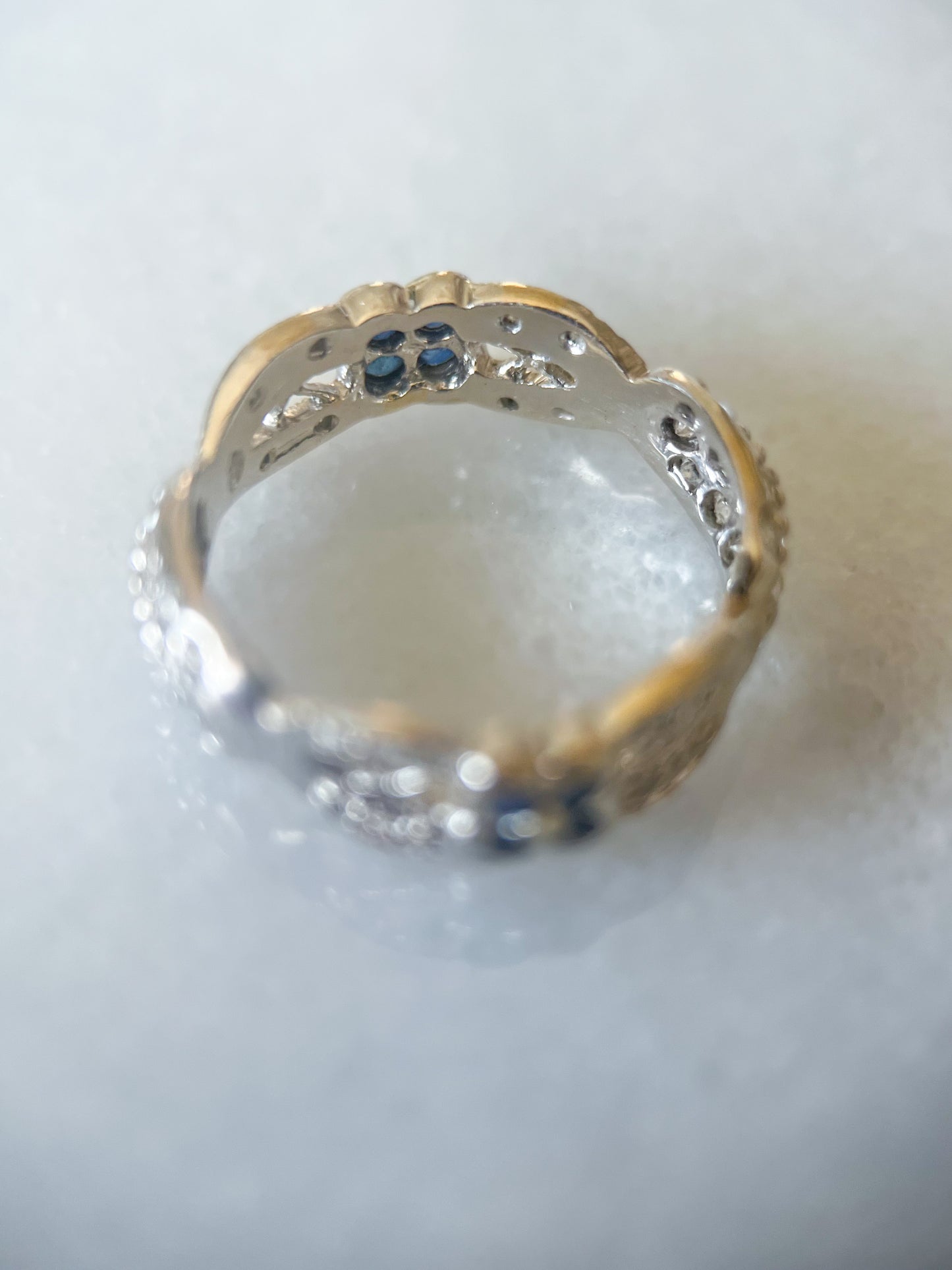 Vintage Natural Sapphire and Diamond Flower 14k White Gold Ring