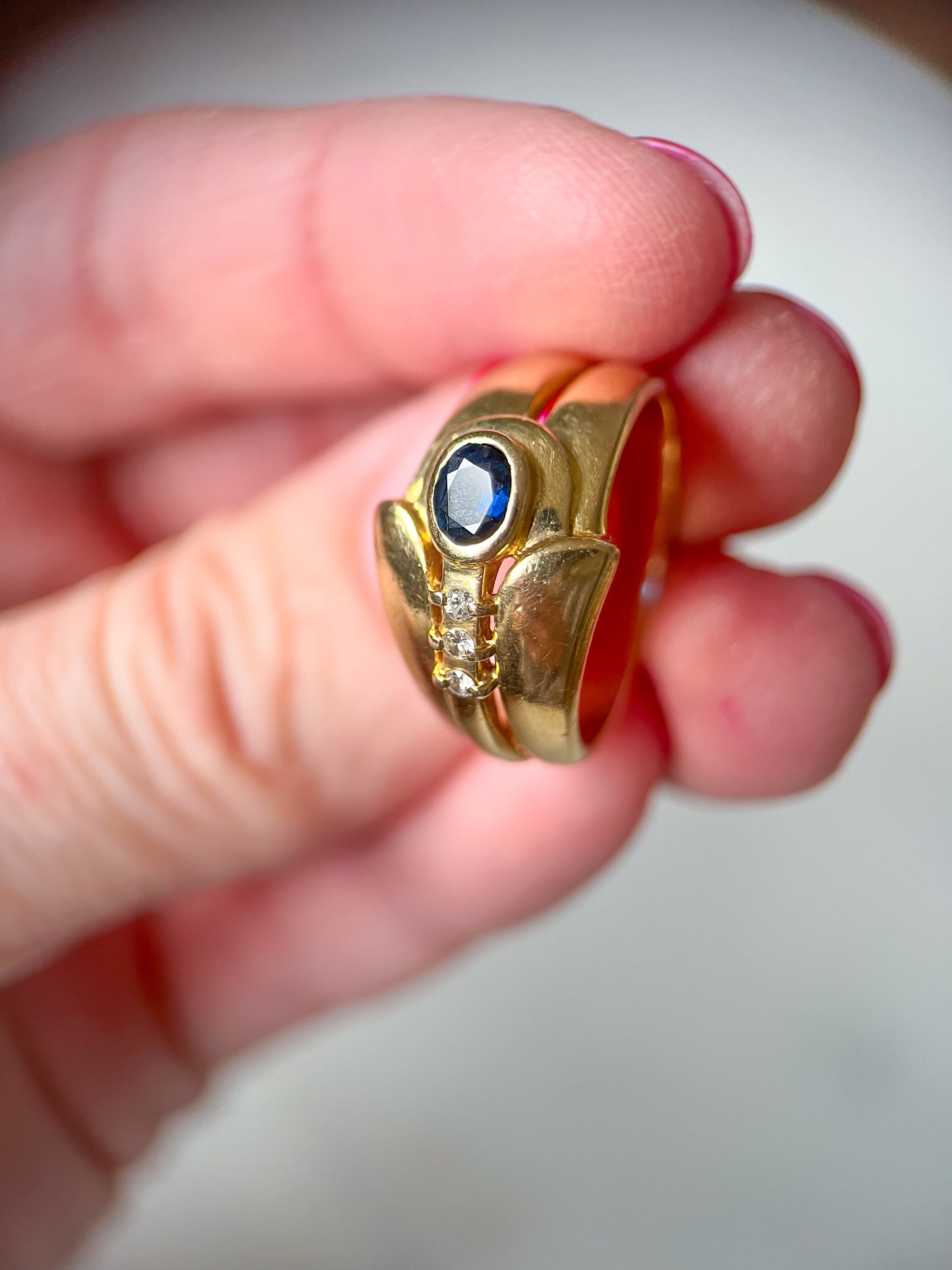 Vintage 14k Yellow Gold Natural Sapphire and Natural Diamond Ring, circa 1990s