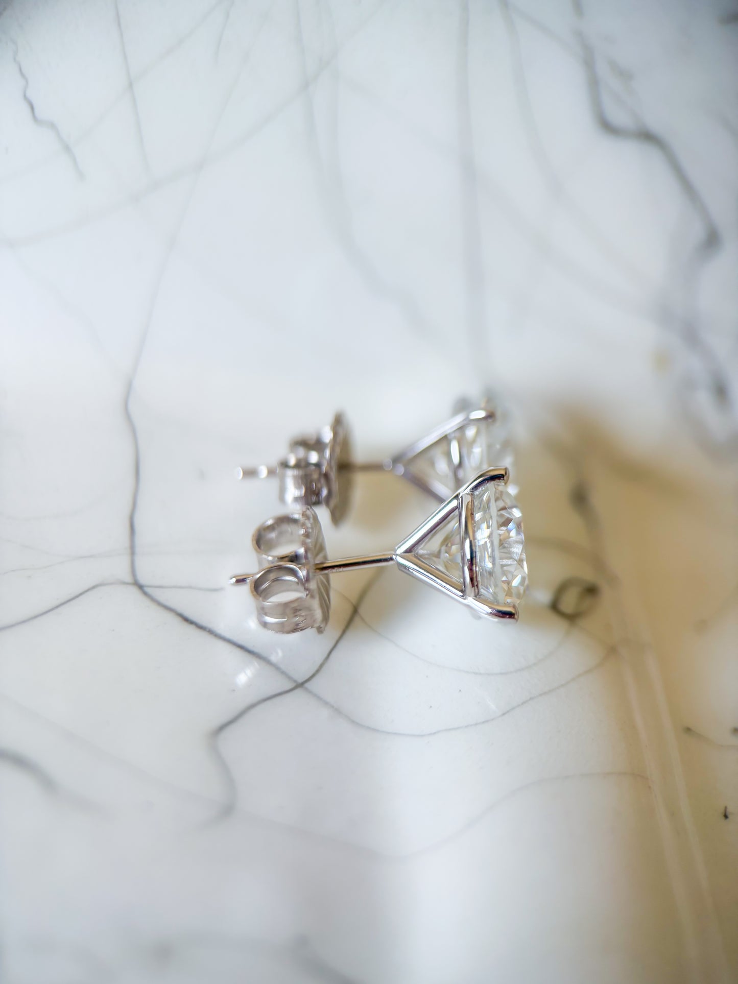 Lab Grown 4.14 Carat Total Weight Round Diamonds 14k White Gold Stud Earrings