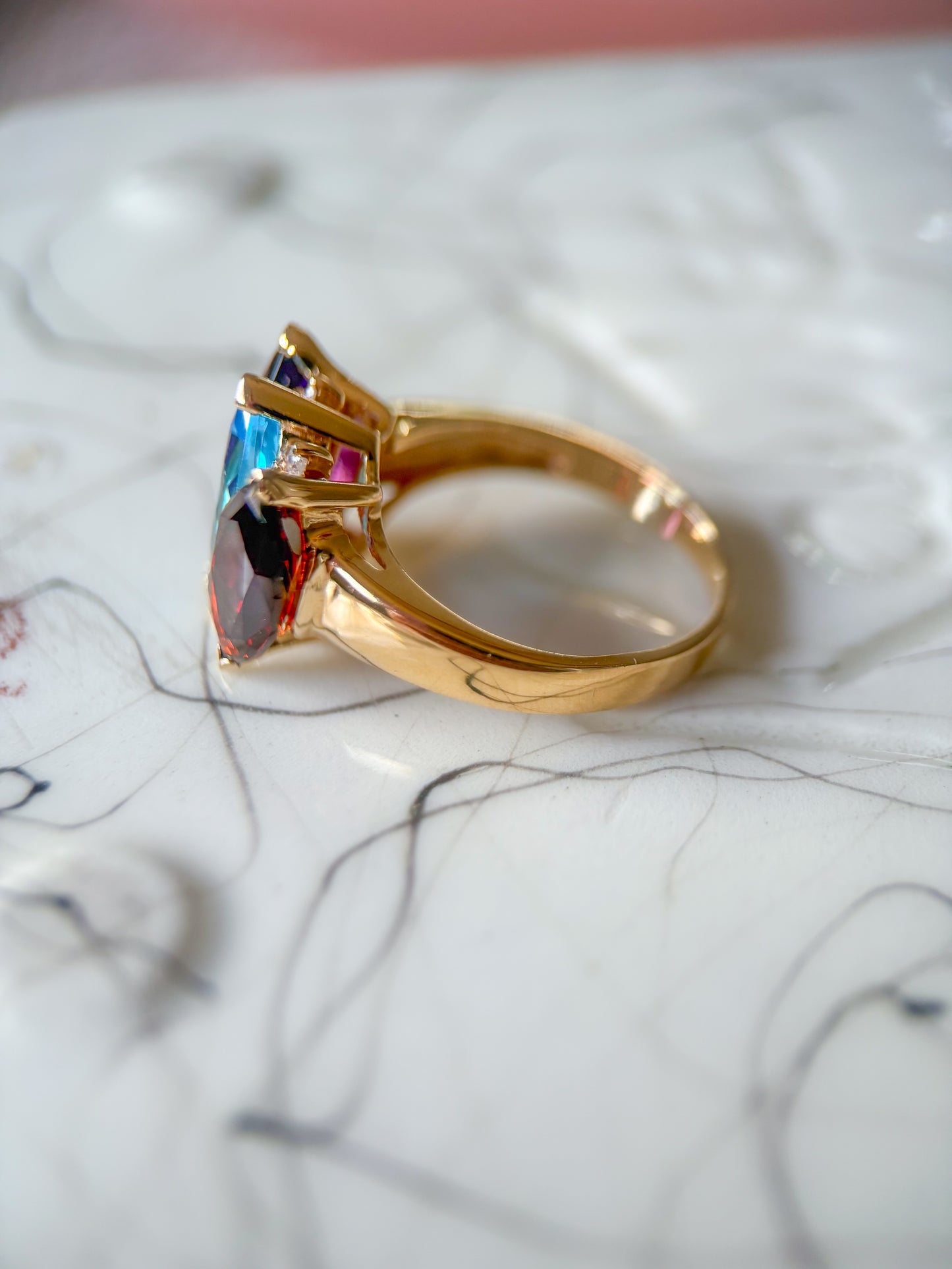 Vintage 14k Yellow Gold Three Stone Ring with Natural Diamonds